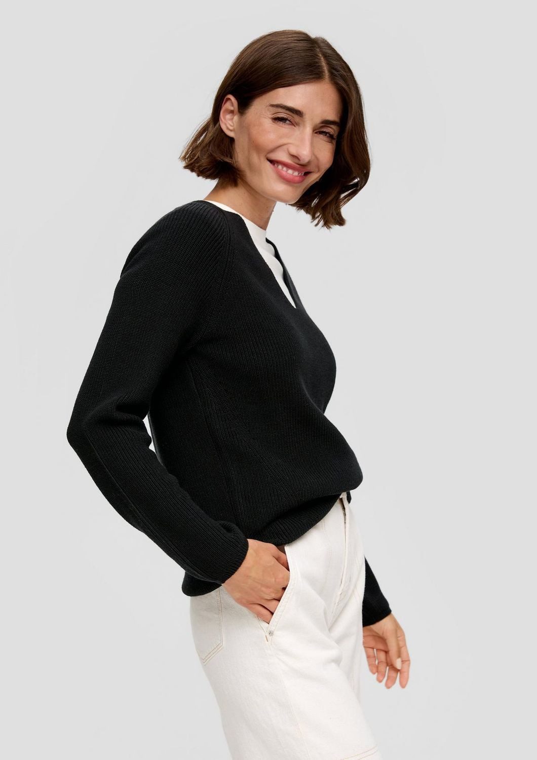 s.Oliver V-Ausschnitt-Pullover Basic (1-tlg) V-Ausschnitt, lamgarm günstig online kaufen