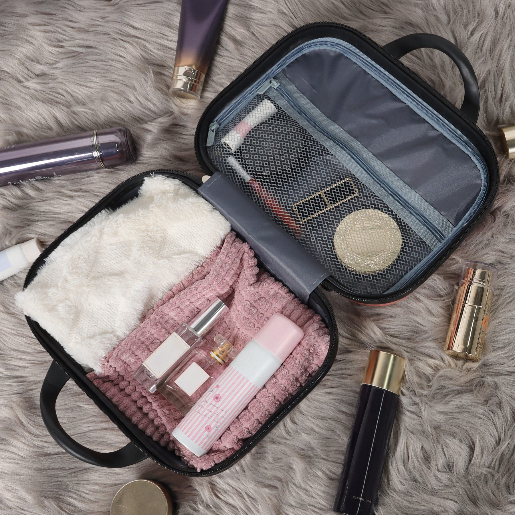 CALIYO Kosmetikkoffer Tragbare Make-up Organizer Box Kosmetikkoffer Make-up Koffer, für Kosmetiktasche für Reise Kulturbeutel auf Trolley befestigbar