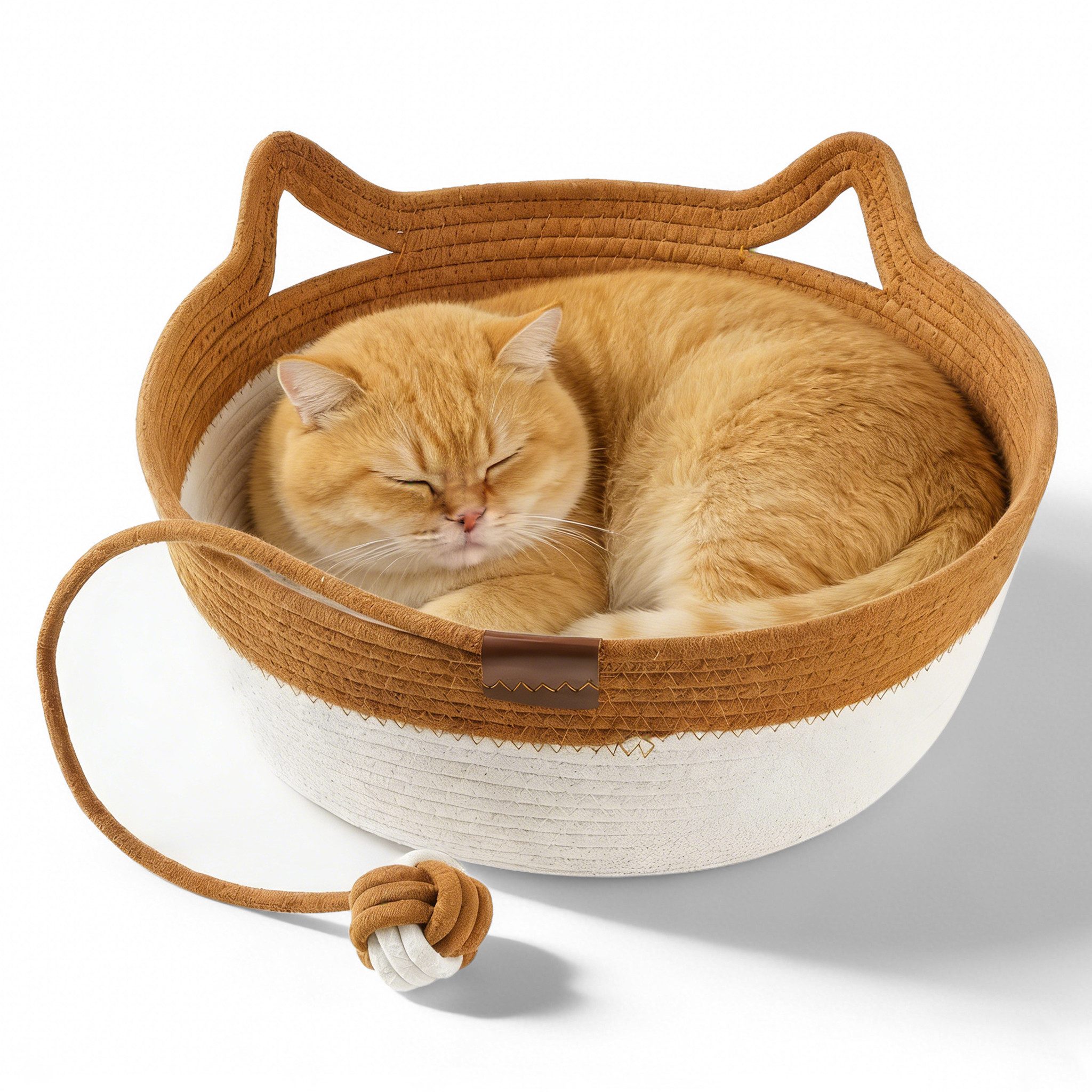 BlingBin Tierhöhle Katzenbett waschbar Rund Katzenkorb,Ø 46 cm, Höhe 15 cm, Sommer Katzenbett Handgewebt und Kratzfest für Katzen