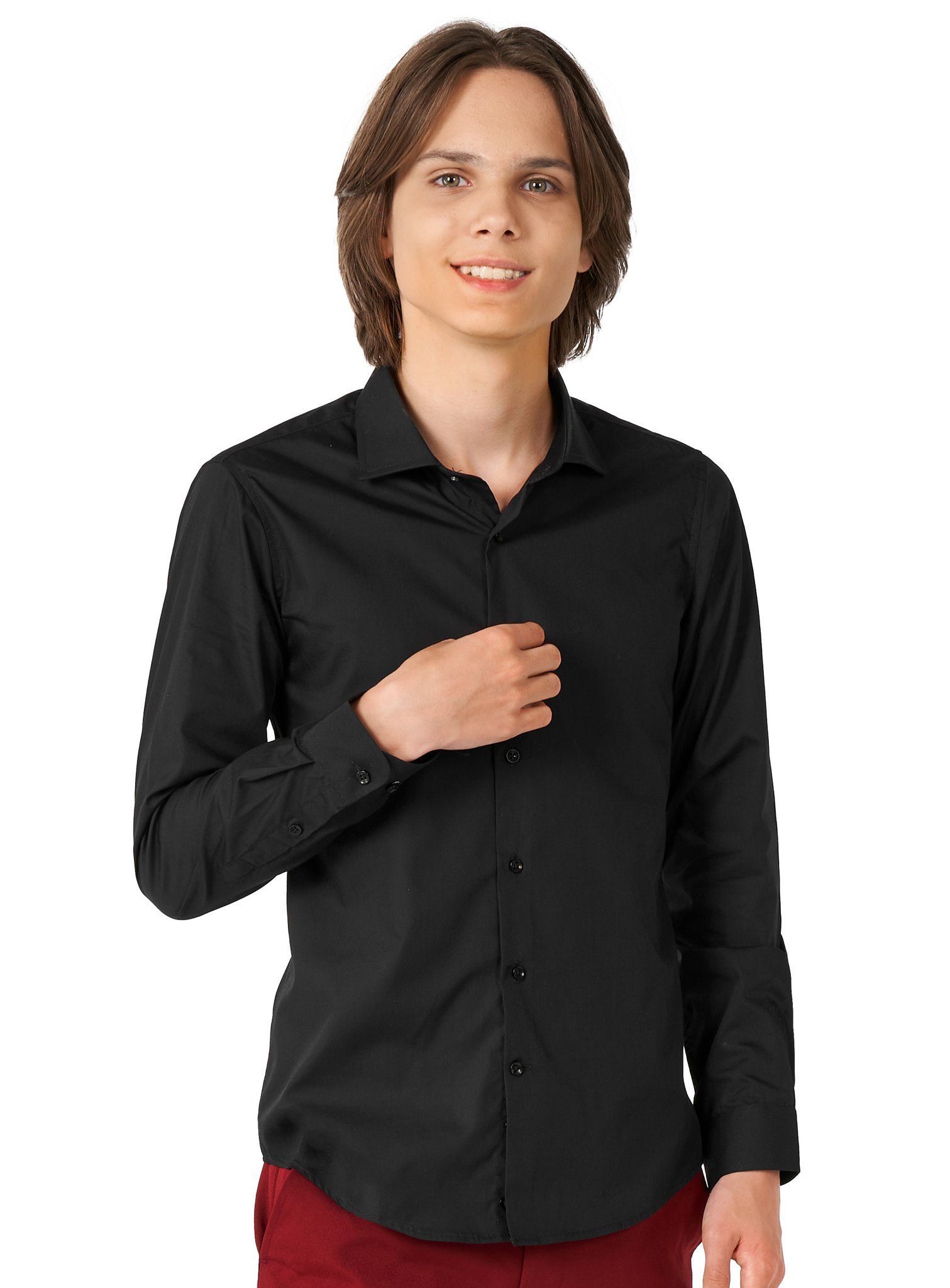 Opposuits Kostüm Teen Black Knight Hemd für Jugendliche, Schickes, schwarzes Hemd als perfekte Ergänzung zu allen Teenie Anzü