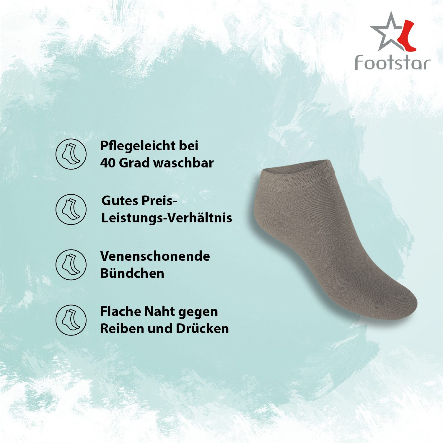 Footstar Sneakersocken EVERYDAY! 10 Paar / 20 Paar Damen & Herren Sneaker Socken (10-Paar) Perfekte Passform, angenehme Nähte, verstärke Ferse & Spitze