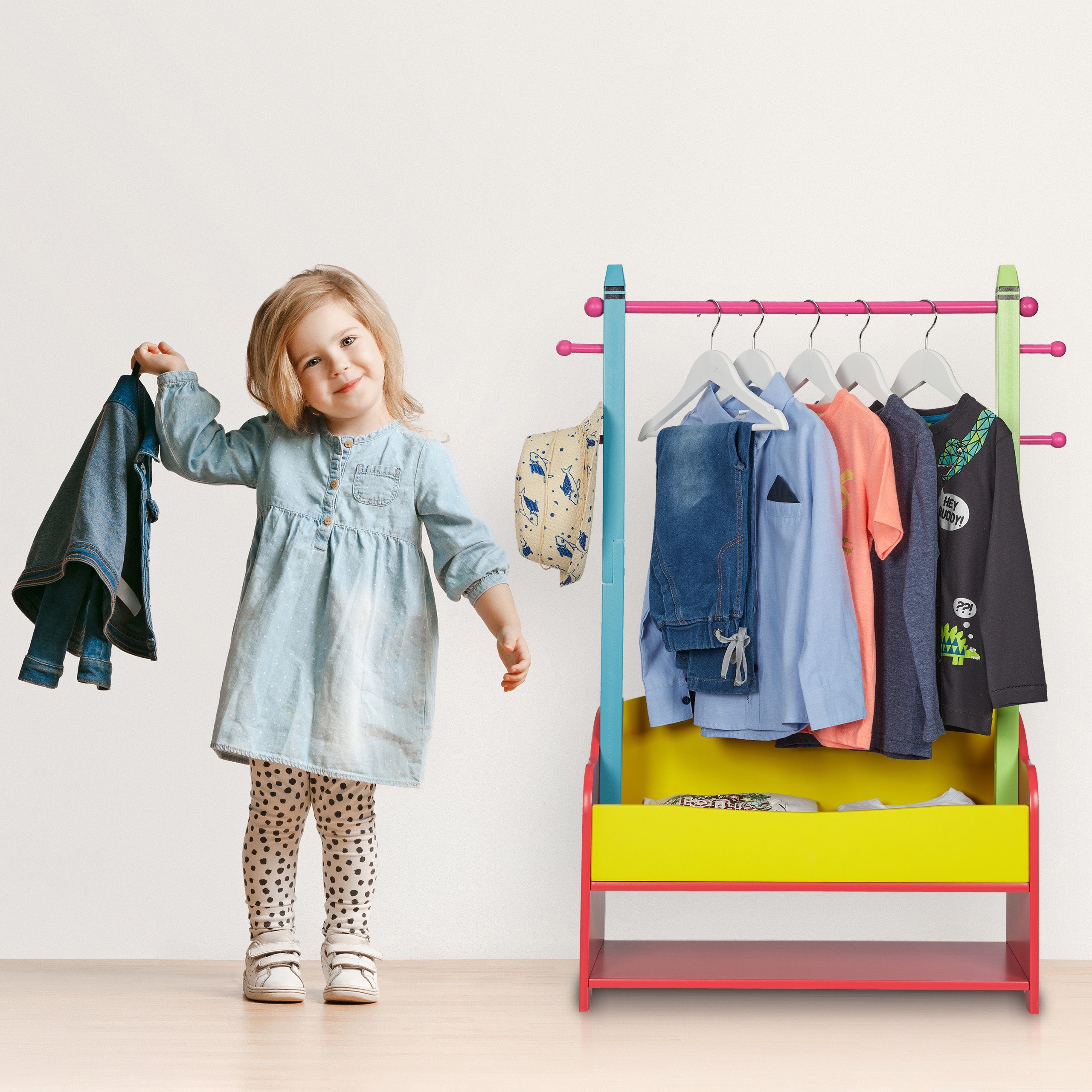 relaxdays Kleiderständer Kinder Kleiderständer mit Ablagen