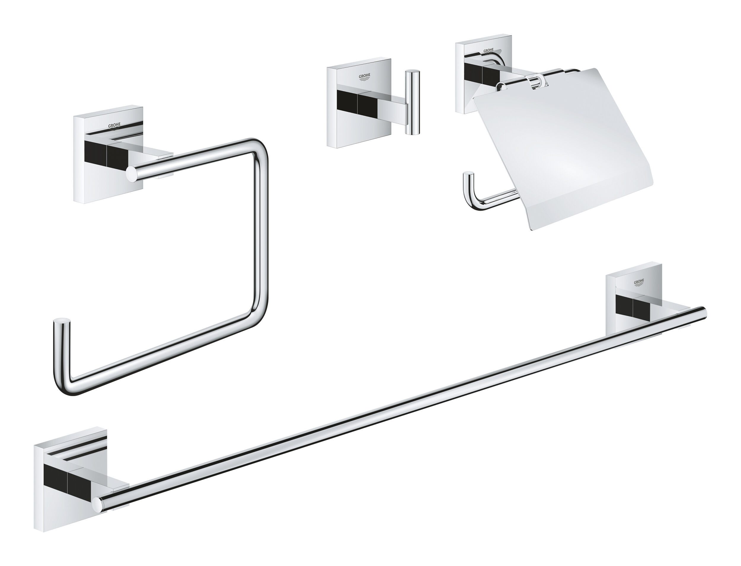 Grohe Toilettenpapierhalter Start Cube, Bad-Set 4 in 1 - Chrom