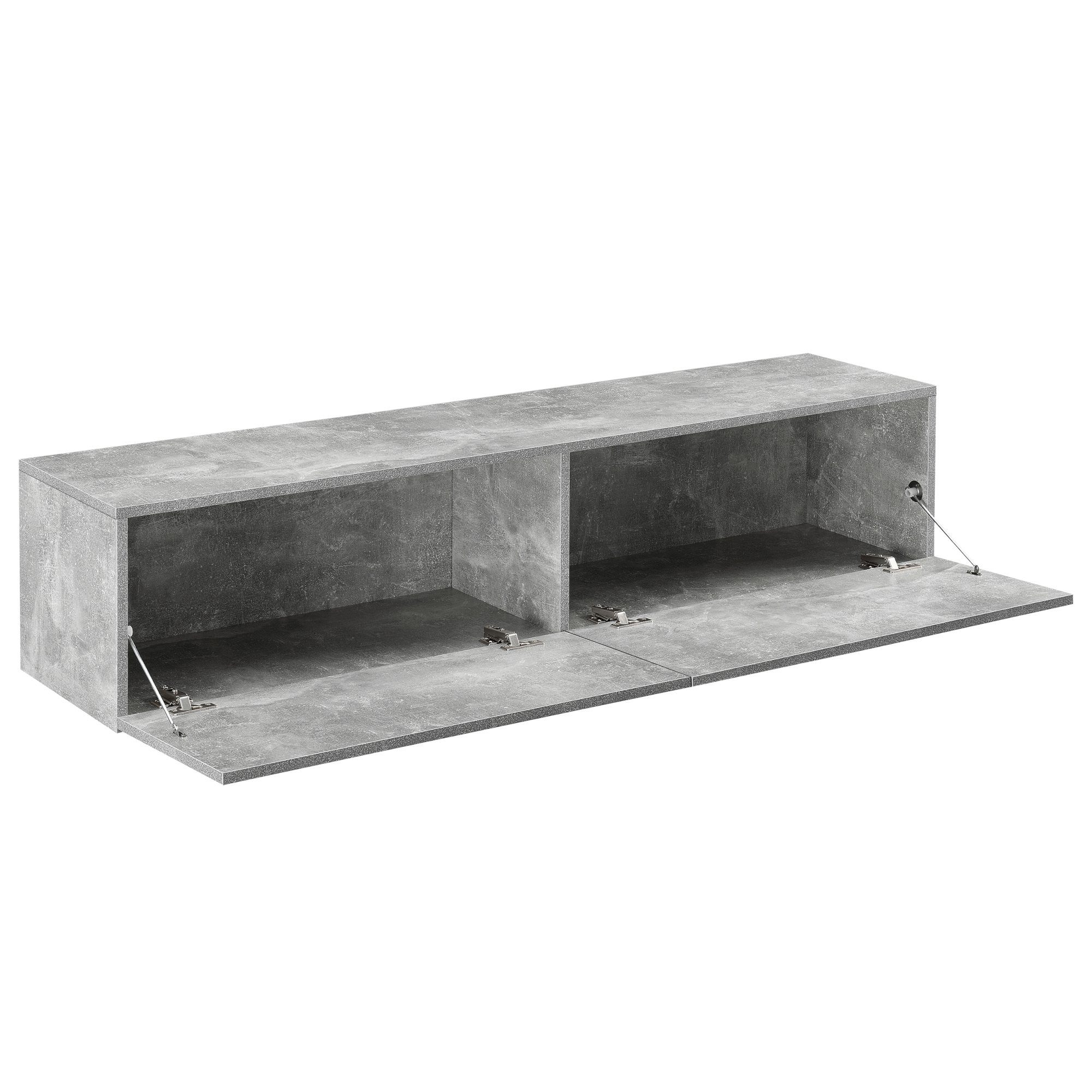 en.casa Hängeschrank »Evaton« TV Lowboard 140cm, 2 Ablagefächer, Betonoptik