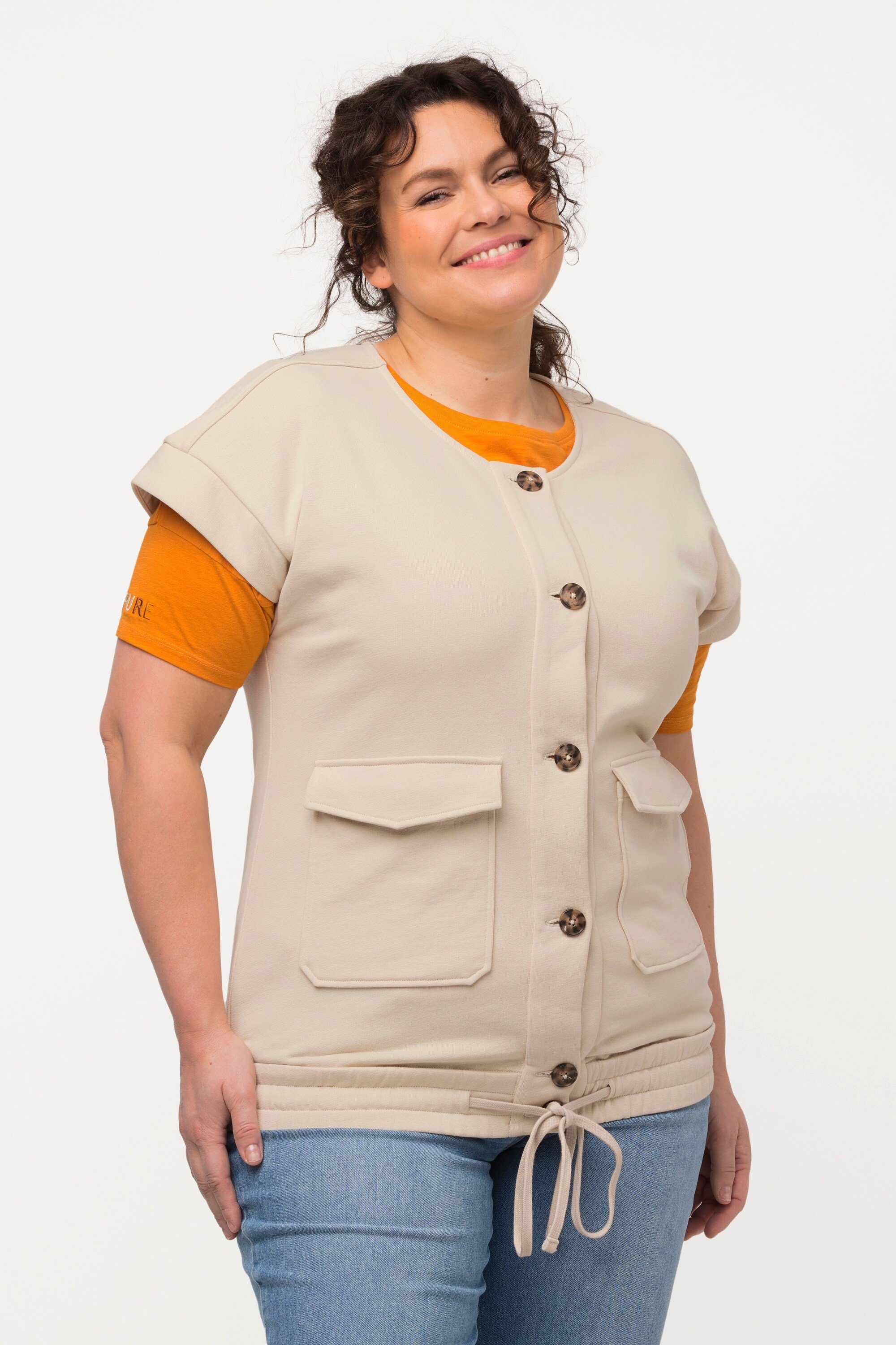 Ulla Popken Sweatjacke Sweatweste Utility-Stil Rundhals günstig online kaufen