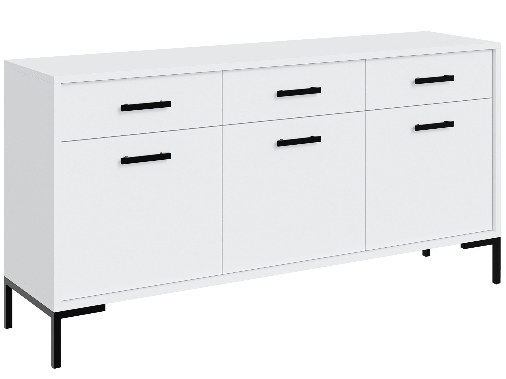 Beautysofa Kommode SELENA 150 cm Sideboard mit 3 Türen und 3 Schubladen (Metallfüße, Soft-Close, Schlafzimmer Kommode), Weiß oder Kaschmir