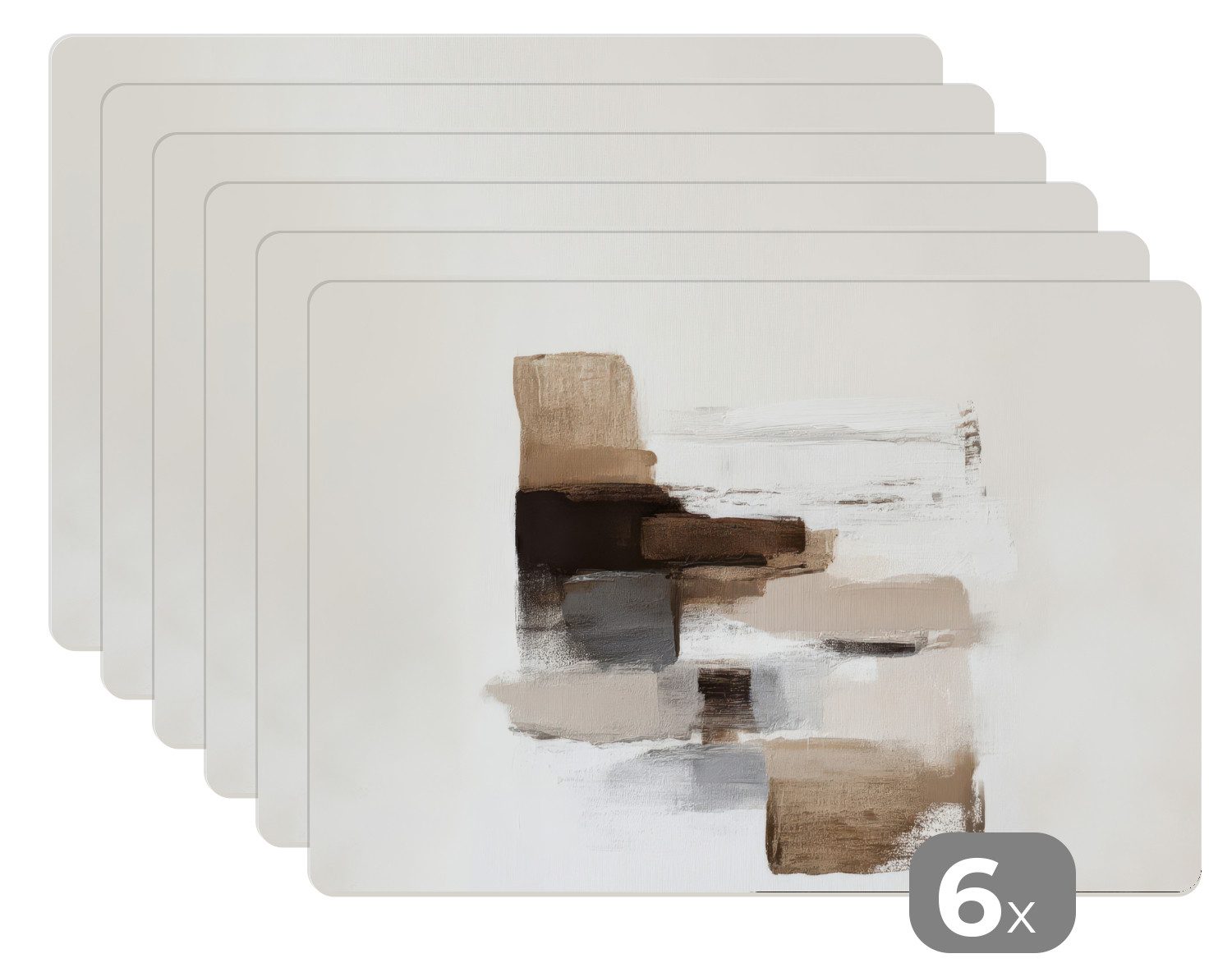 MuchoWow Platzset Pinselstriche - Balance - Beige - Braun, (6-St), Platzsets, Tischset, Abwaschbar, Tischsets, Platzdeckchen