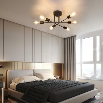 Nettlife Deckenleuchten Wohnzimmer Schwarz Deckenlampe Vintage 6 Flammig E27 Rustikal Stil, LED wechselbar, Schlafzimmer Esstisch