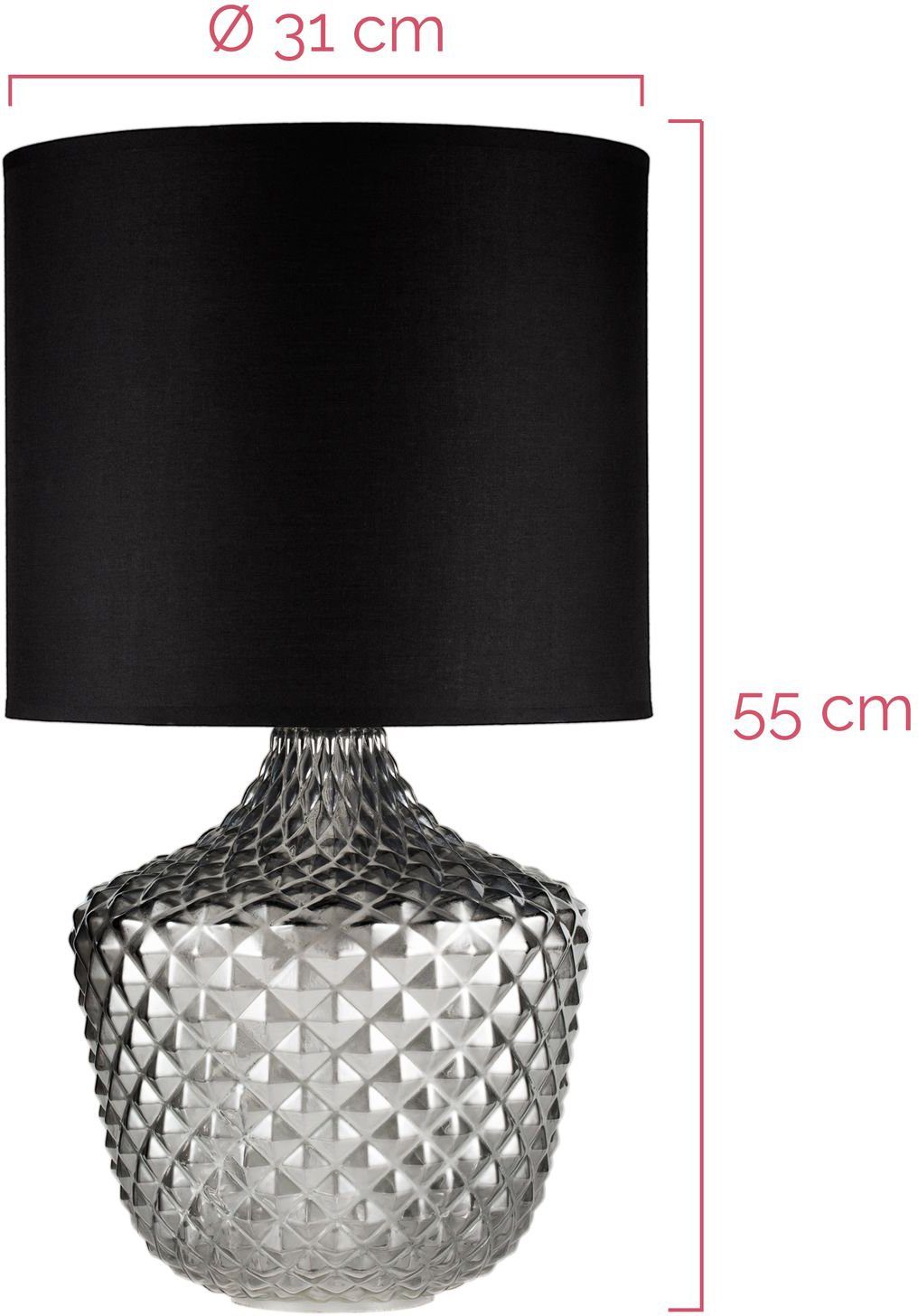 Pauleen Tischleuchte Brilliant Jewel, Rauchglas Stoffschirm, ohne Leuchtmittel, Schwarz E27