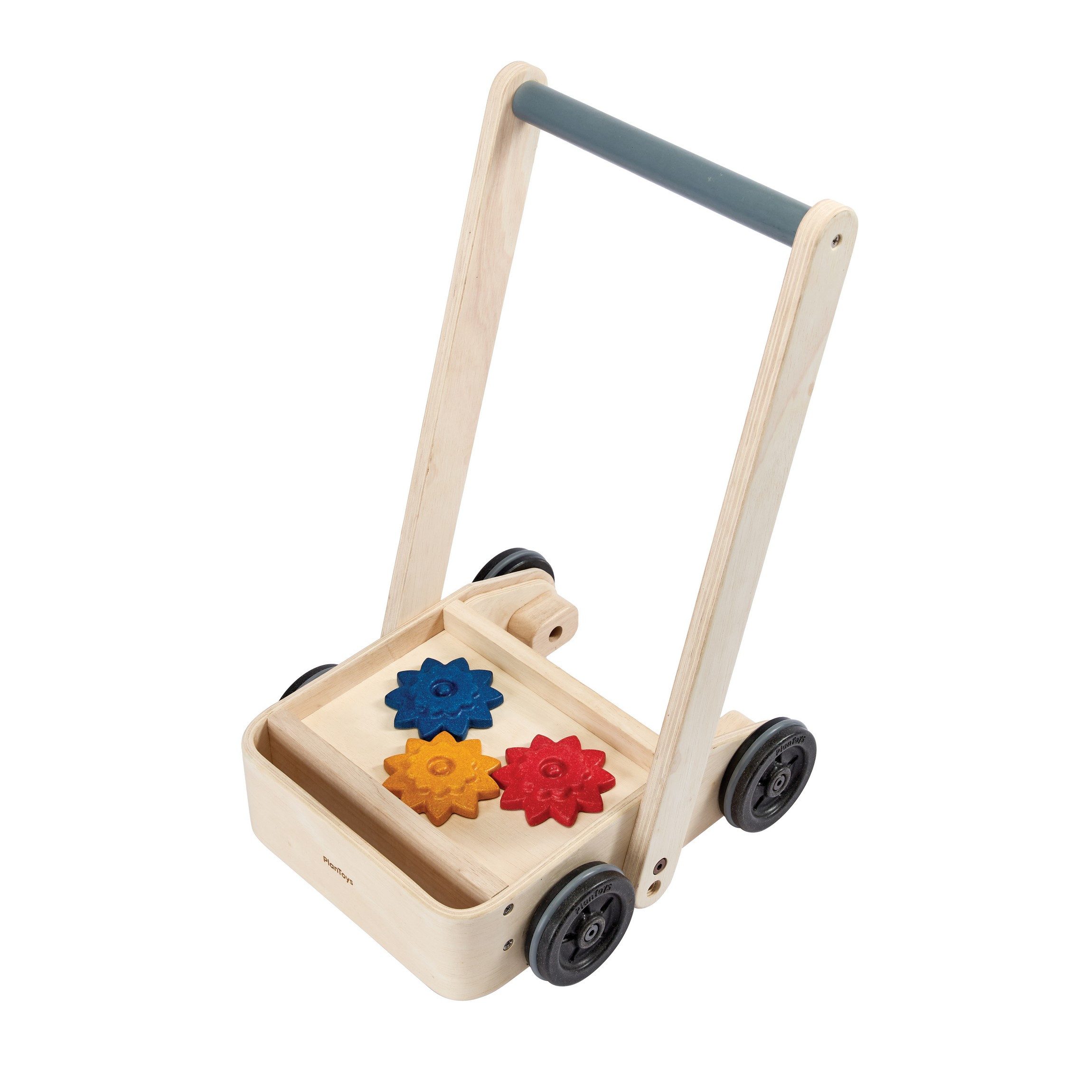 Plantoys Lauflernwagen PlanToys- Lauflernwagen Zahnräder 38x11,5x57 cm - 9m+, aus Holz