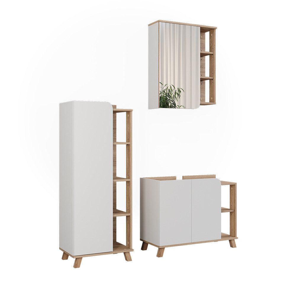 Badmöbel-Set Karen, Sonoma/Weiß, 3 Teile