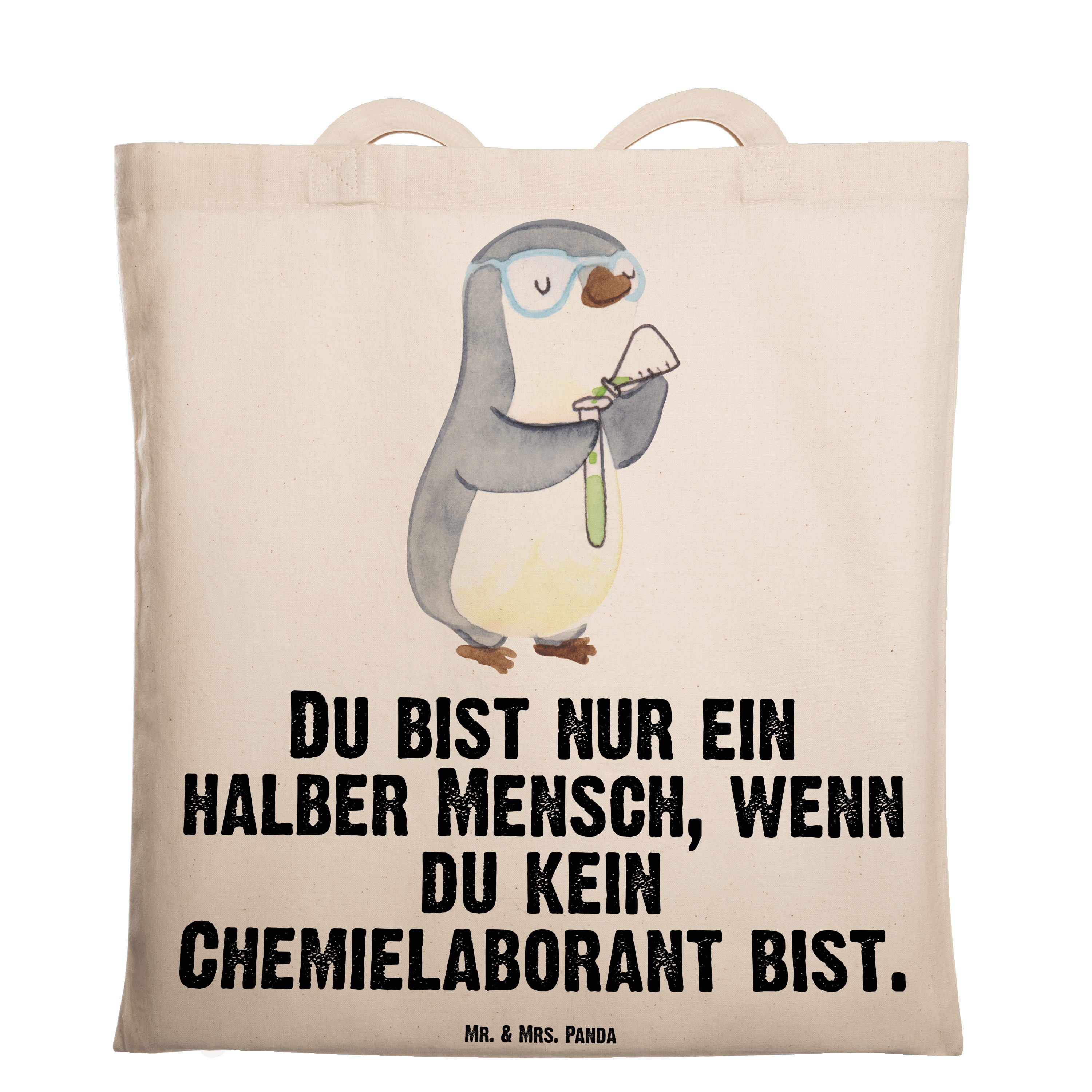 Beuteltas Mrs. Transparent - Tragetasche & Geschenk, Herz Panda Chemielaborant - mit Mr. Chemiker, (1-tlg)