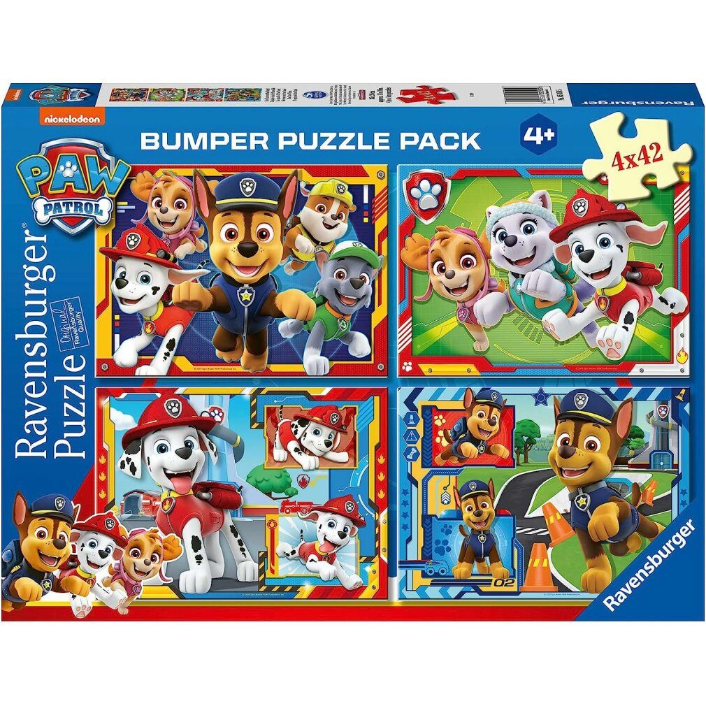 Ravensburger Puzzle 4 Puzzle 42 Stück Stoßstange Pack - Paw Patrol, Puzzleteile