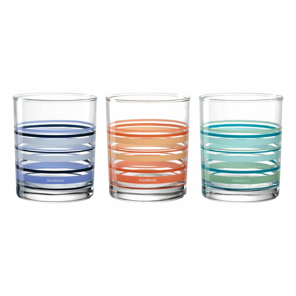 montana-Glas Becher :new stripes 3er Set, 240 ml, 3-tlg., Kalk-Natron-Glas