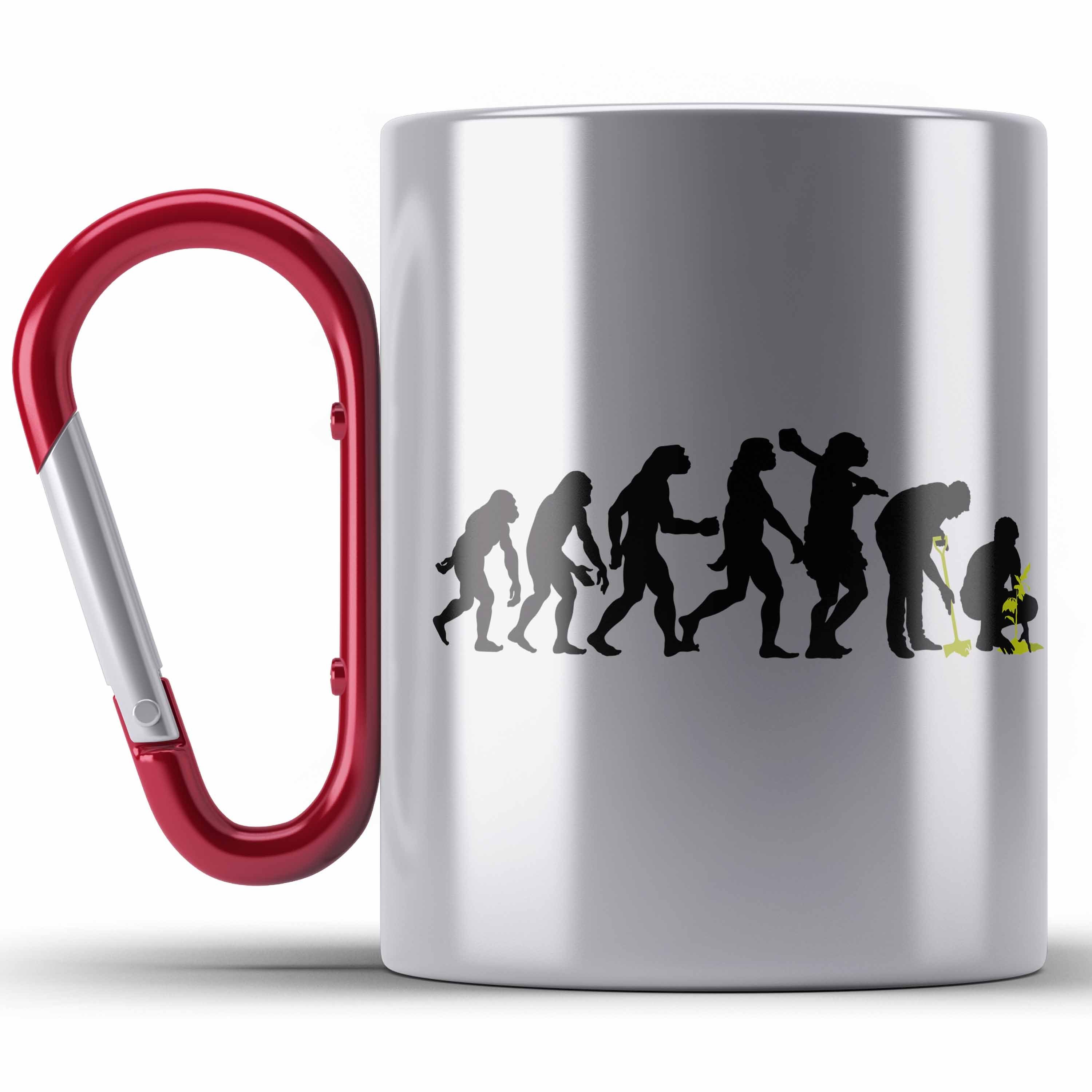 Trendation Thermotasse Gärtner Evolution Edelstahl Tasse mit Spruch