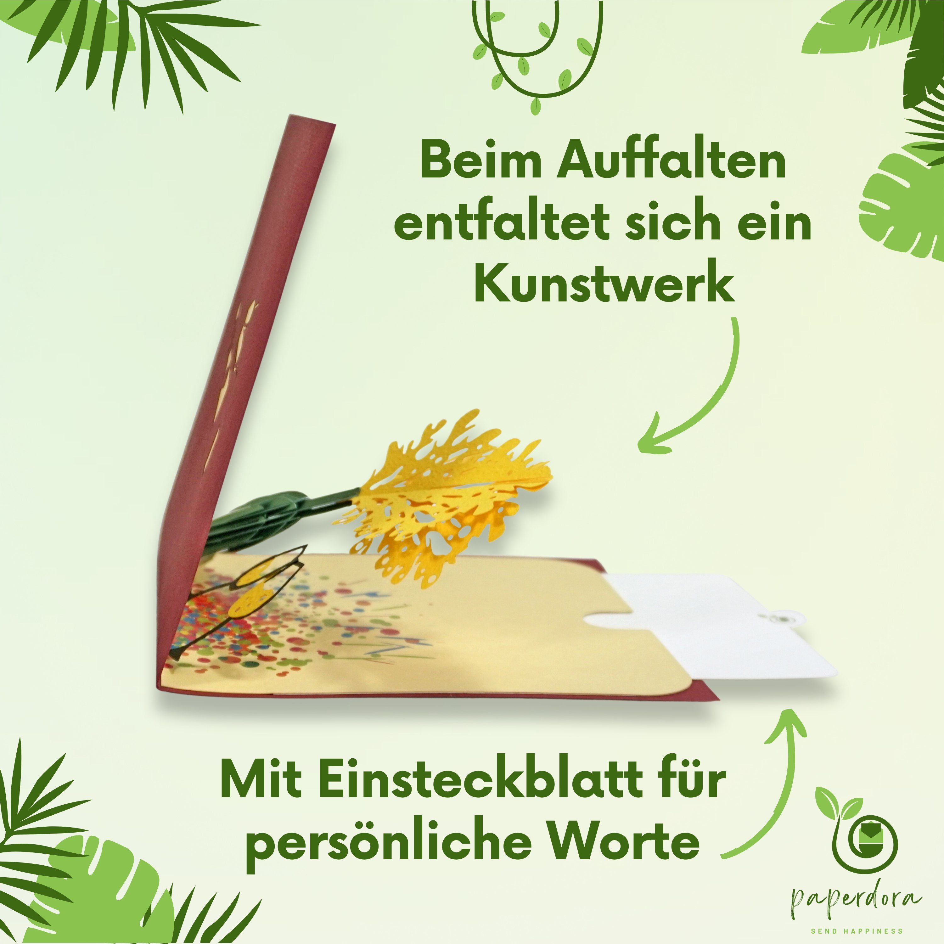 paperdora Glückwunschkarte 3D Pop-Up-Karte „Glückwünsche“ mit Umschlag und Wachssiegel, Grußkarte Glückwunsch Geschenk