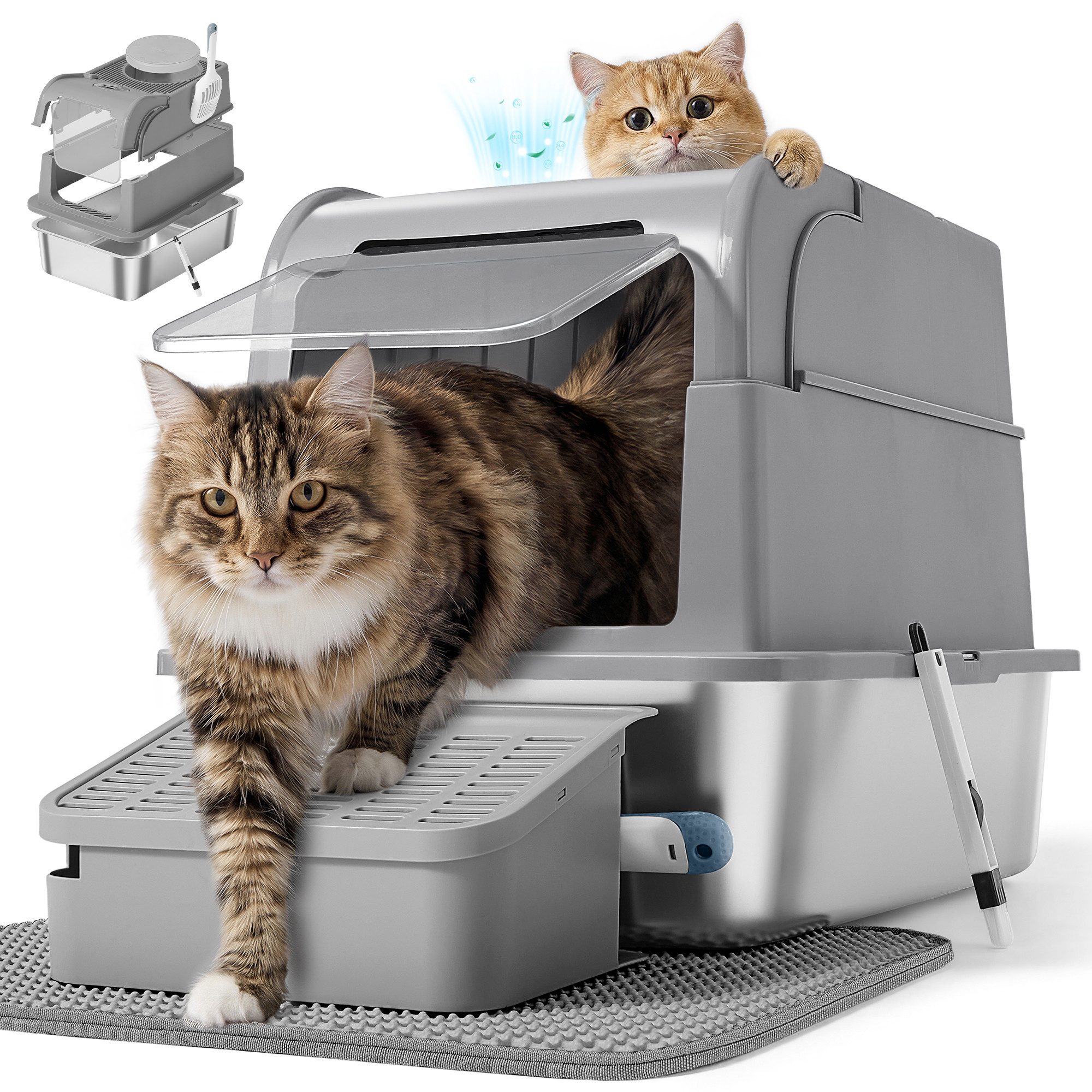 FEANDREA Katzentoilette mit Deckel,geschlossen, inklusive Schaufel und Bürste, für Katzen bis 15 kg