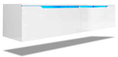 SONNI TV-Schrank TV Lowboard Hängend Hochglanz weiß 140×35×30cm mit LED-Beleuchtung mit LED-Beleuchtung, hängend/stehend