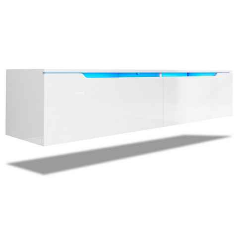 SONNI TV-Schrank TV Lowboard Hängend Hochglanz weiß 140×35×30cm mit LED-Beleuchtung mit LED-Beleuchtung, hängend/stehend