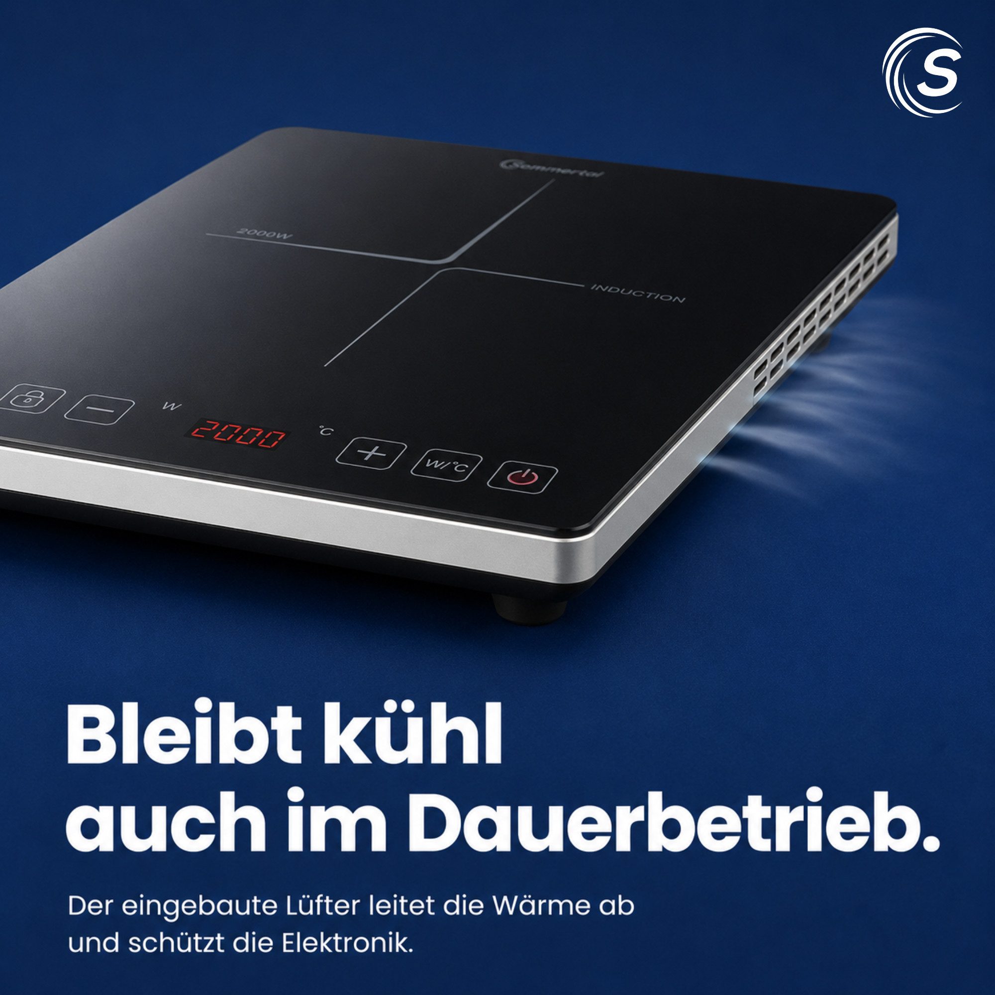 Sommertal Einzel-Induktionskochplatte Sommertal Induktionskochfeld 1 Platte 2000W Tragbar Super-Slim Design, mit 4h Timer, Touch, Kindersicherung, Profi Induktionskochplatte