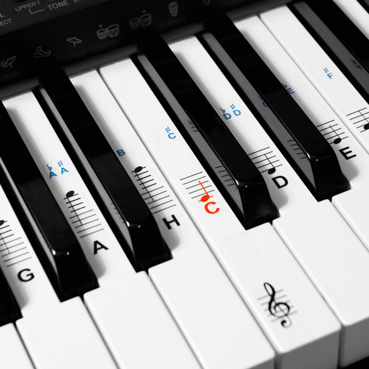 kwmobile Sticker Notenaufkleber für Keyboard/Piano - 49/61/76/88 Tasten, transparent, (1-tlg), Klavier Noten Aufkleber