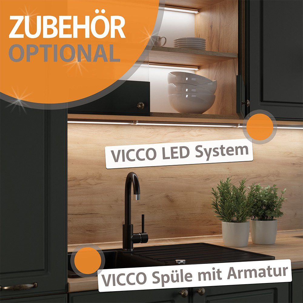 Vicco Küchenzeile R-Line, Blau-Grau/Weiß, 180 cm ohne Arbeitsplatte