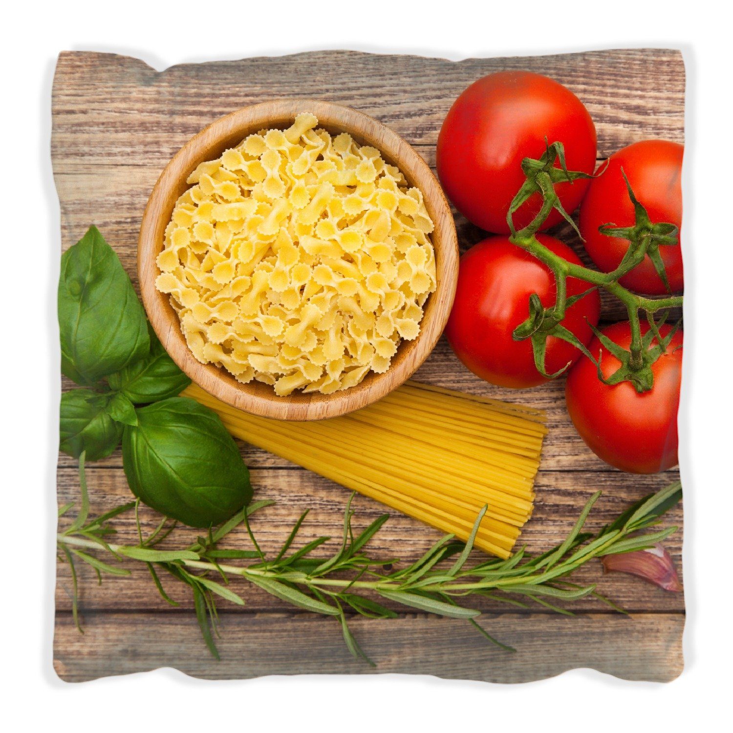 Wallario Dekokissen Tomaten, mit Basilikum, handgenäht Knoblauch Spaghetti und