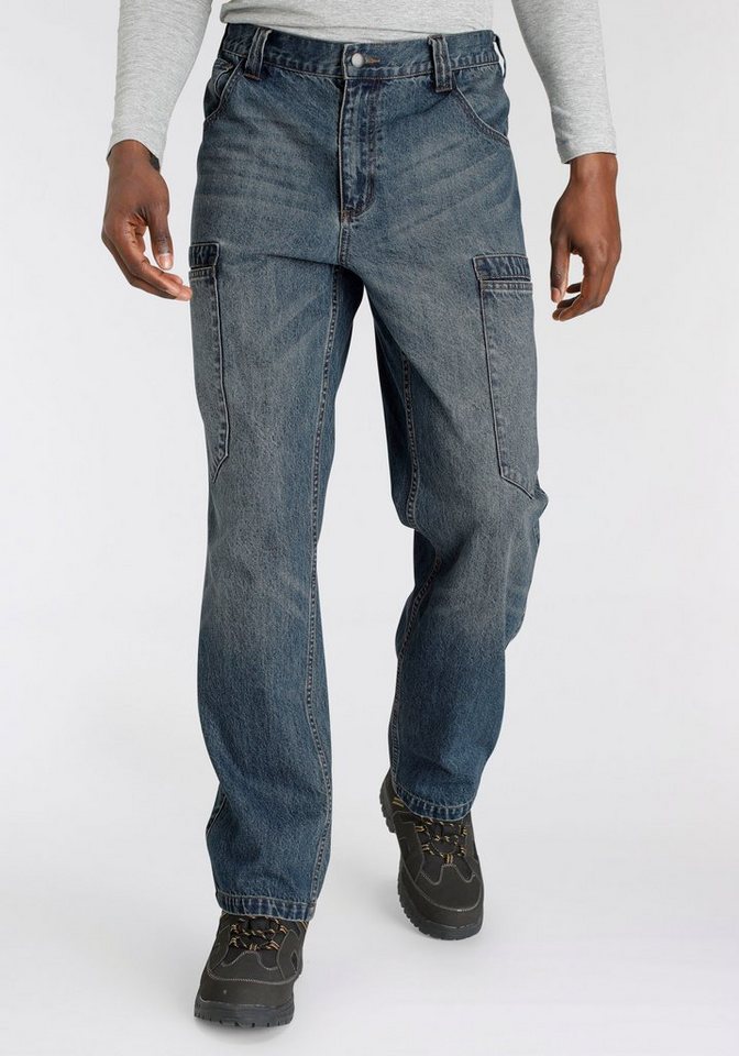 (aus Jeans Jeansstoff, Bund, dehnbarem 100% 6 Country comfort praktischen Baumwolle, mit Northern Taschen mit Cargo Arbeitshose fit) robuster