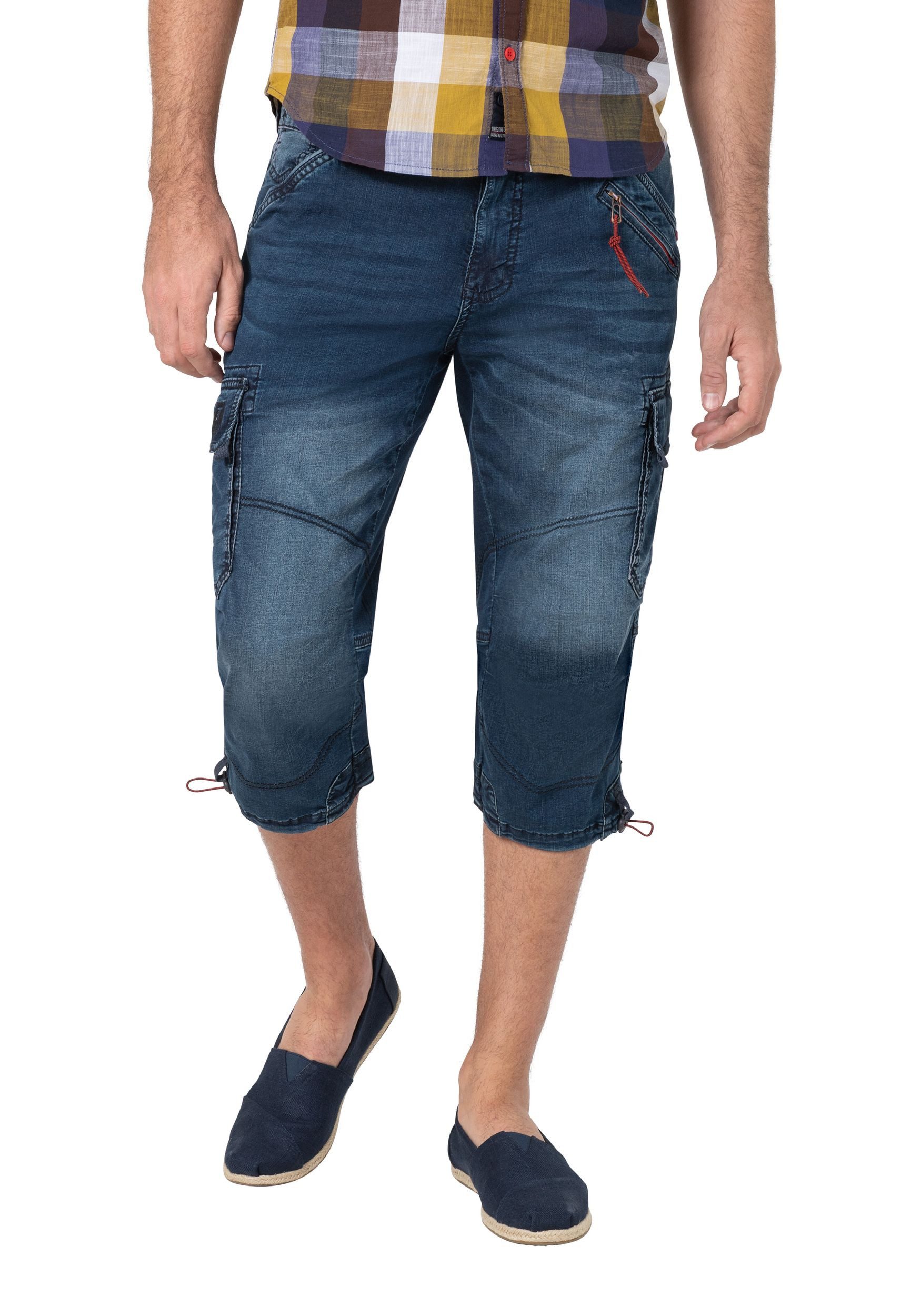 TIMEZONE Jeansshorts 3/4 Denim Pants loose Fit Mid Waist für Herren Baumwolle Regular Fit unifarben elastisch Reißverschluss