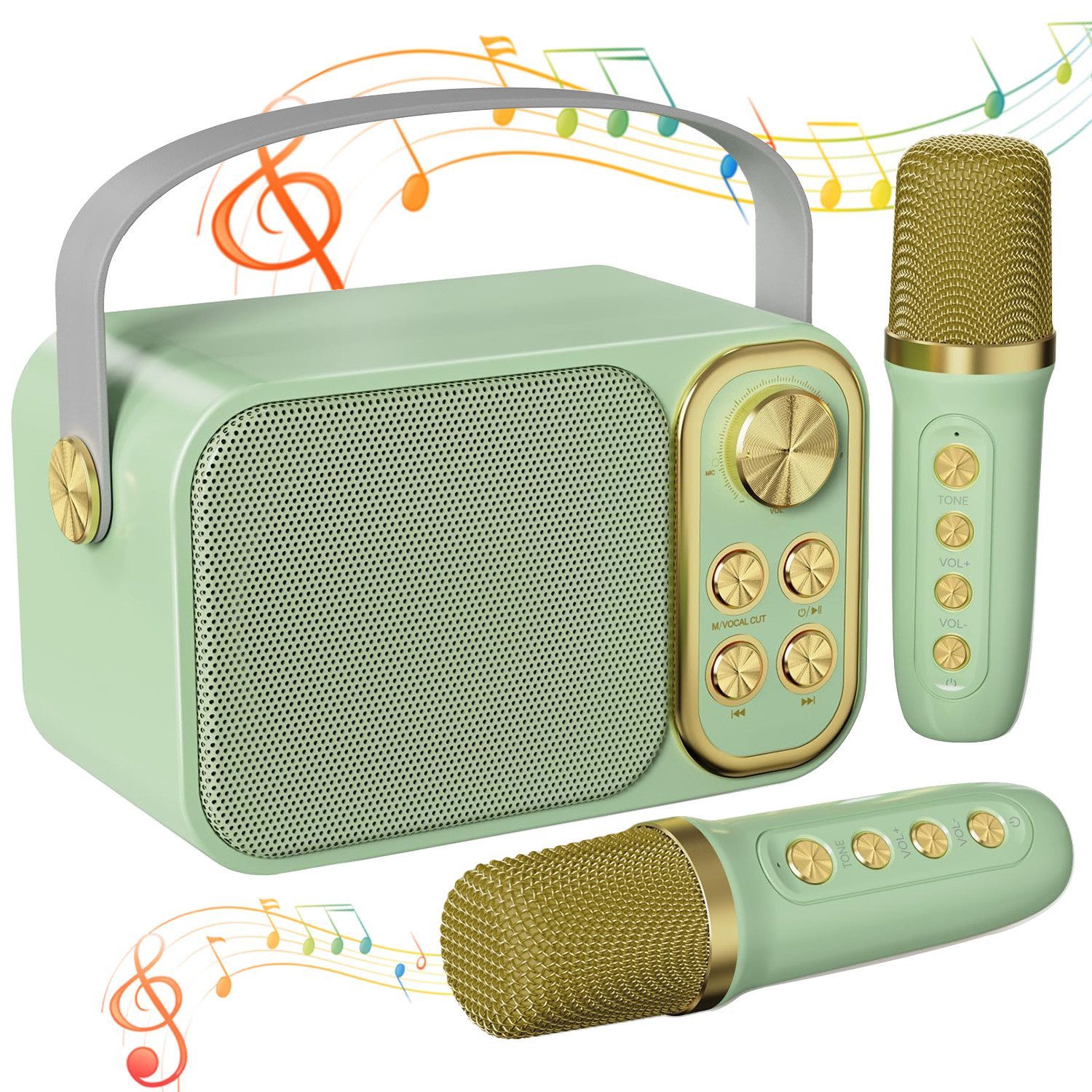 MOPUEA Mikrofon Karaoke Maschine mit 2 Mikrofonen Bluetooth-Lautsprecher (Mini Karaoke Anlage mit 7 Stimmeffekten), Perfekt für Partys und Geburtstage