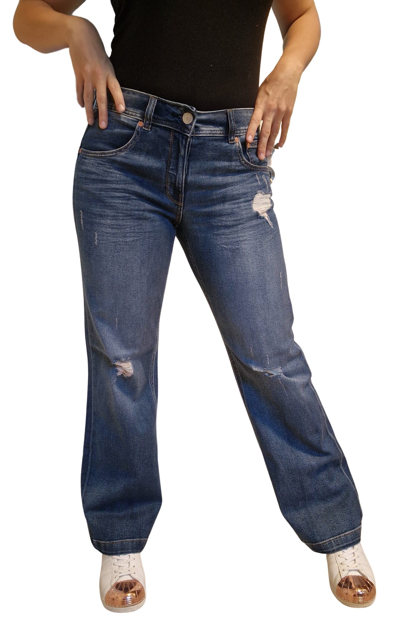Herrlicher Regular-fit-Jeans 5893-D9705, Edna Flared Fit Jeans in Destroy Optik markante Taschen Abnäher hinten