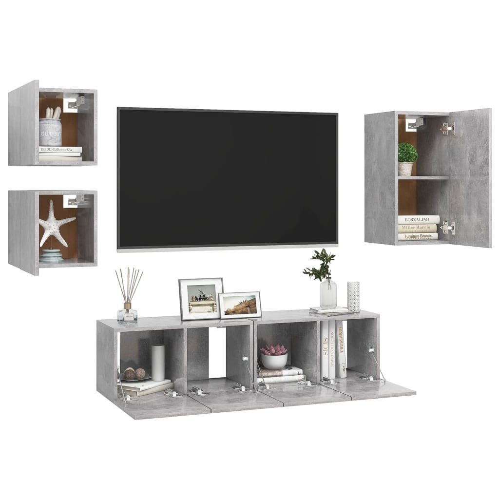 TV-Schrank-Set Holzwerkstoff TV-Schrank furnicato Betongrau 5-tlg.