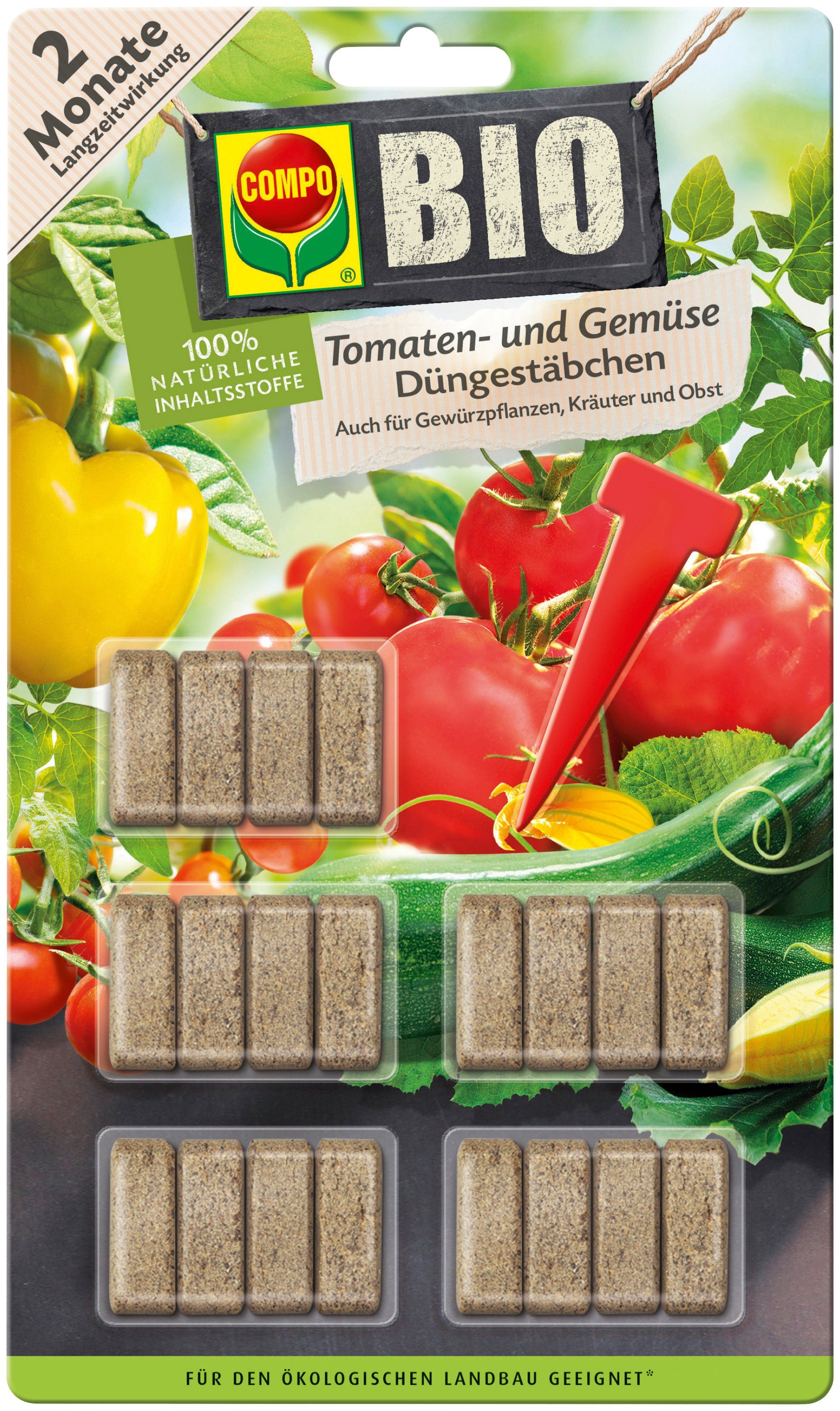 Compo Gemüsedünger COMPO BIO, Tomaten- und Gemüse Düngestäbchen, 20 Stück