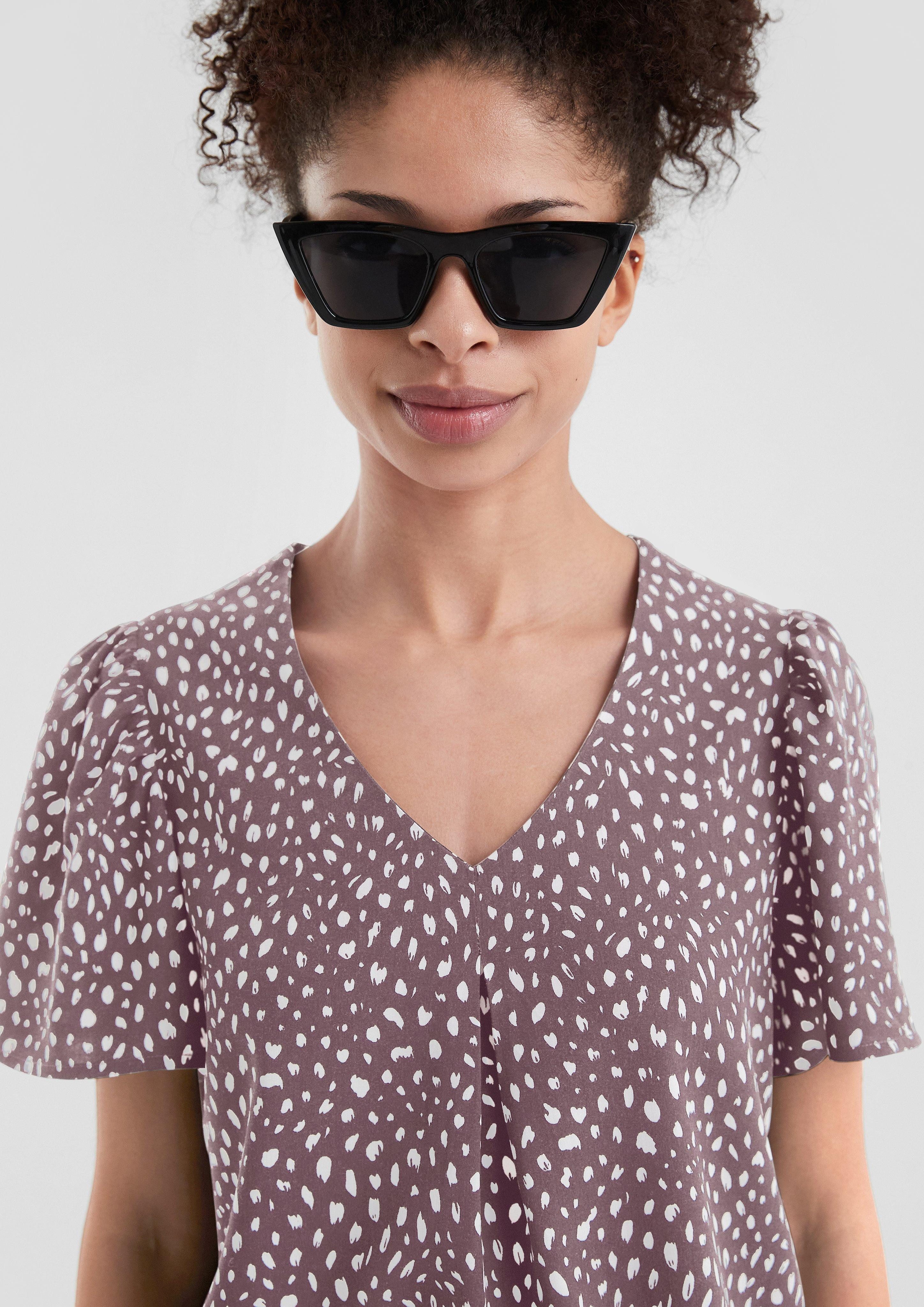 QS Kurzarmbluse Viskose Bluse mit All-over-Print günstig online kaufen