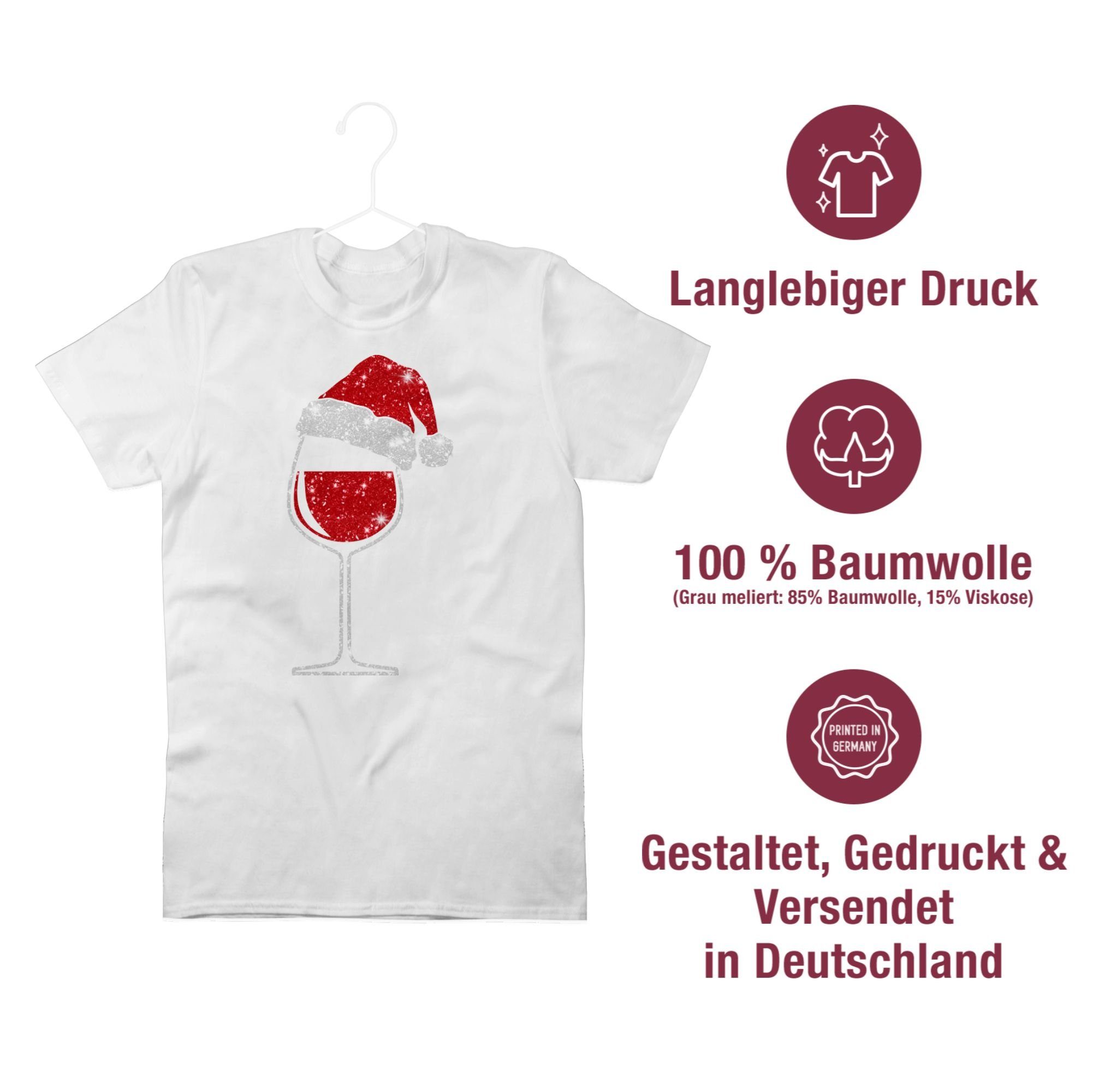 mit Kleidung Weihachten 02 T-Shirt Shirtracer Weihnachtsmütze Weiß Weinglas