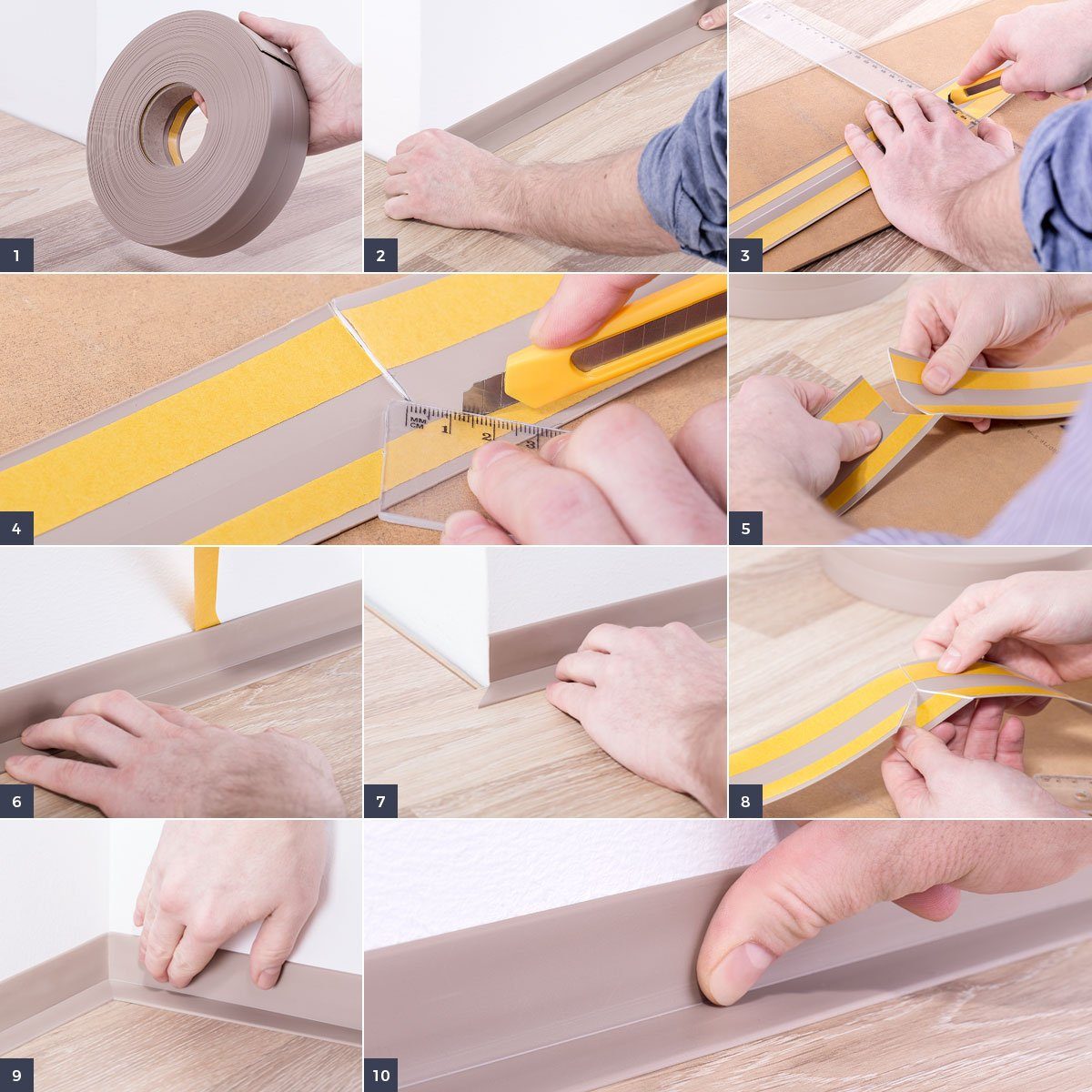 HOLZBRINK Sockelleiste PVC Weichsockelleiste selbstklebend 50x20mm Eiche Hell, L: 500 cm, 5m Rolle, Küchenabschlussleiste Arbeitsplatte, Fensterleiste, Fenstera – Bild 4 von 5