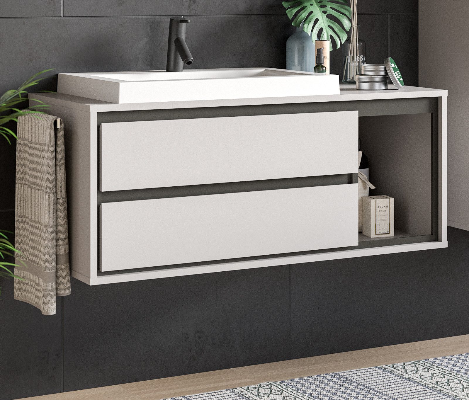 Inn.Furn Waschtisch Malik (Waschplatz in grau mit schwarz, Breite 100 cm), inklusive Waschbecken