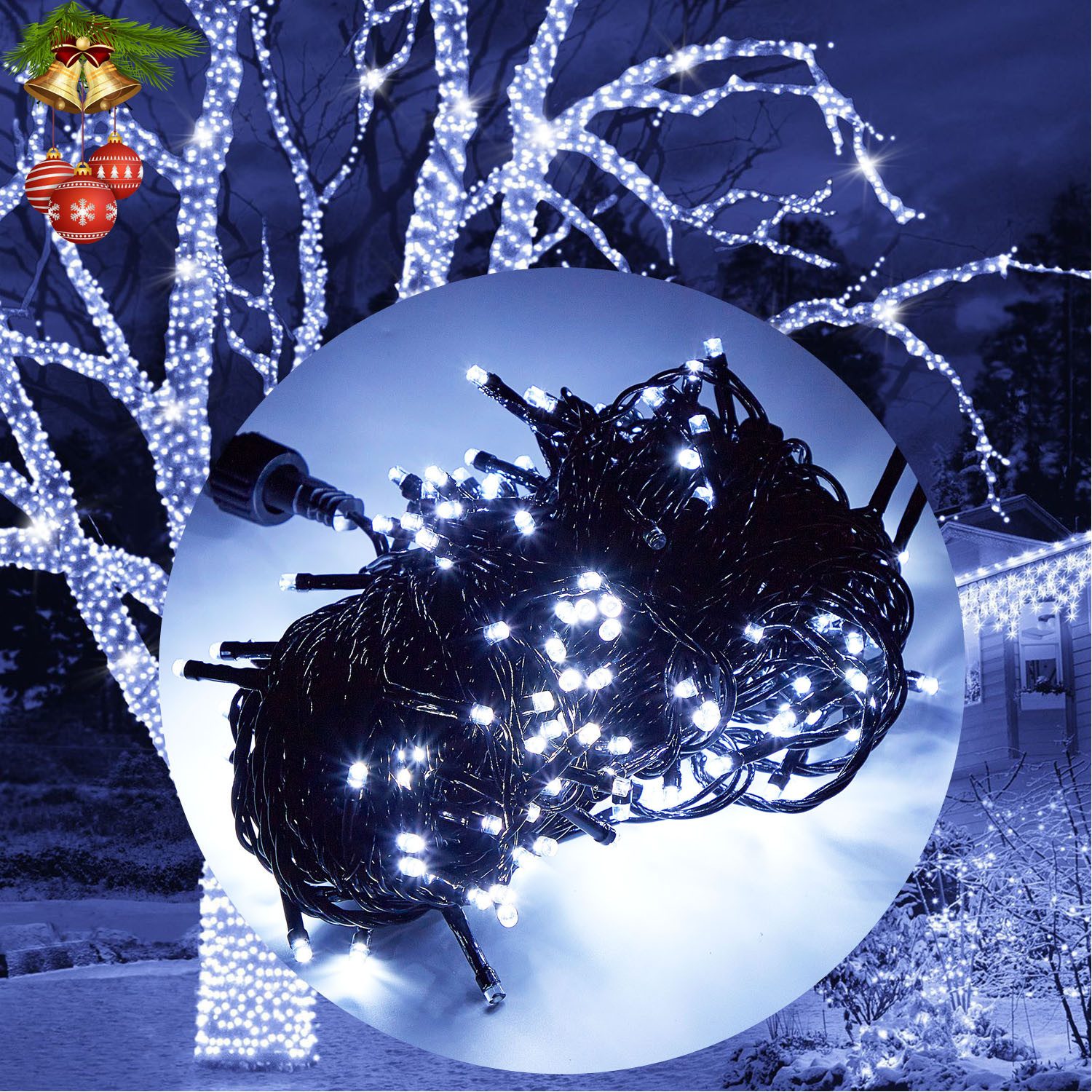LED-Lichterkette 20M Weihnachtslichterkette 156/200LEDs Lichterkette Außen Wasserdicht