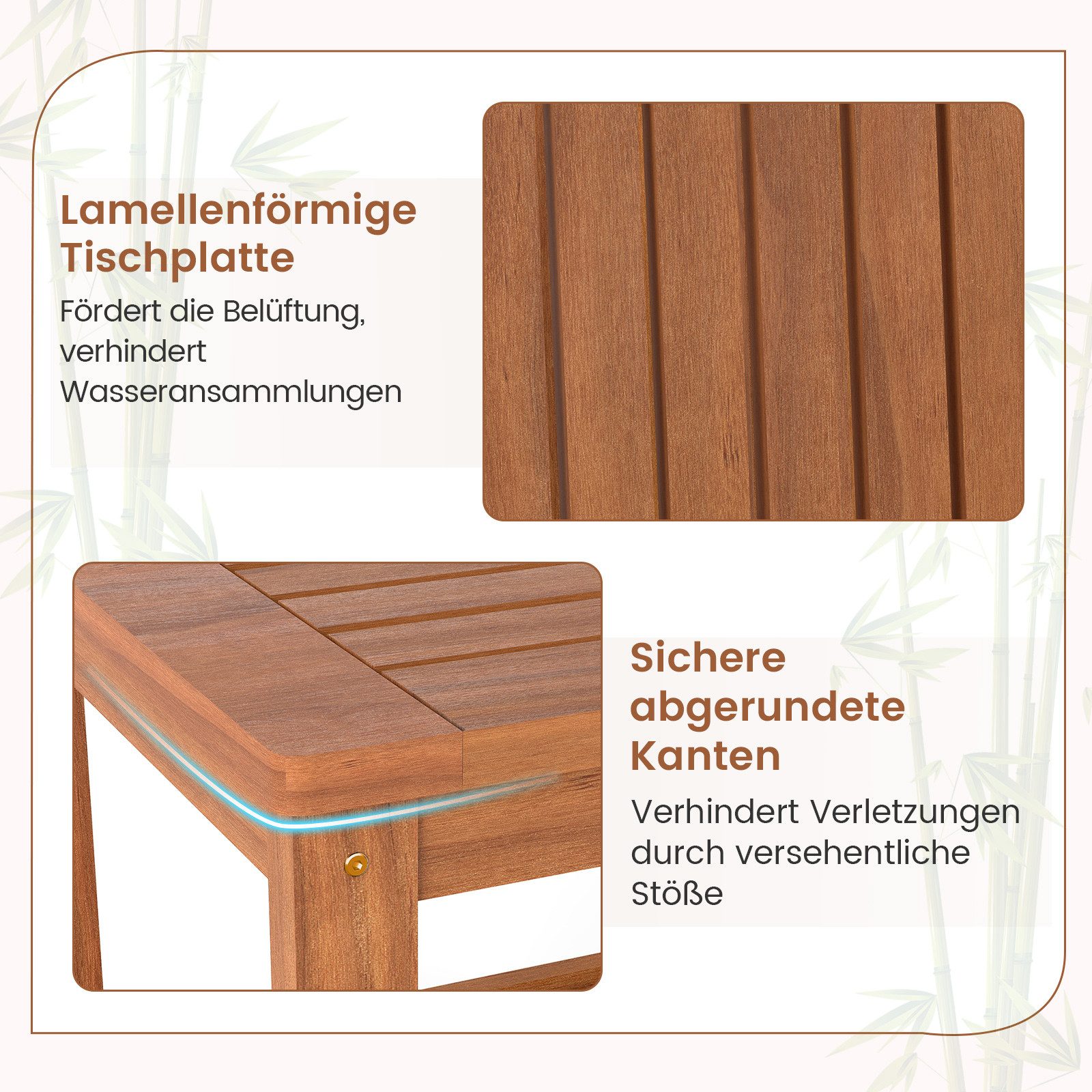 COSTWAY Gartentisch, wetterfest,Akazienholz, mit Lamellen-Design, 45x45x44cm