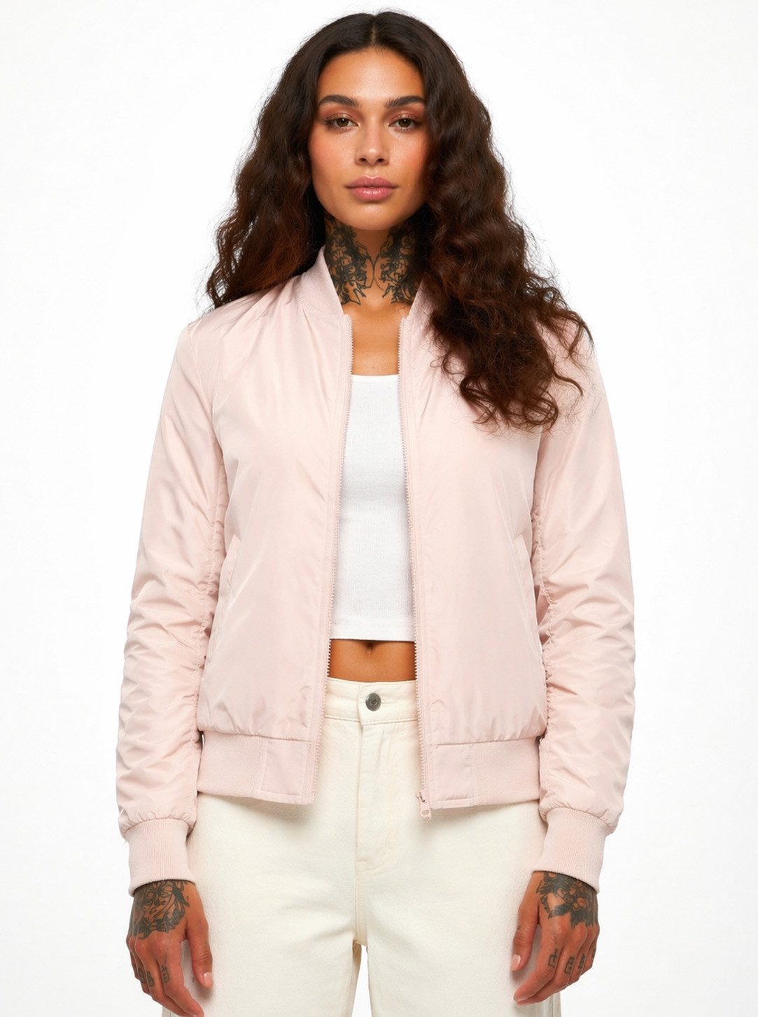 urbandreamz Bomberjacke Damen leichte Bomberjacke Jacke Sommer Frühling Übergangsjacke Seitentaschen, wasserabweisend, waffelartige seitliche Einsätze