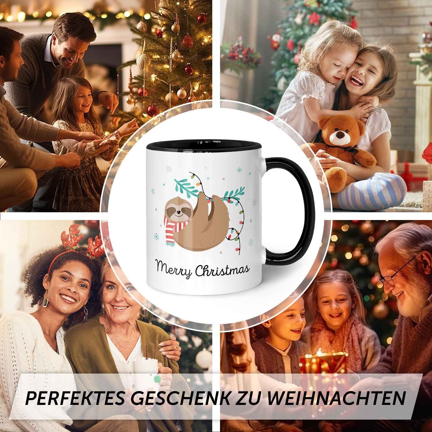 GRAVURZEILE mit Männer zu & - Merry Weihnachtsmotiv - Geschenke Weiß für - Weihnachten, Frauen Faultier Spülmaschinenfest und Tasse Schwarz Christmas