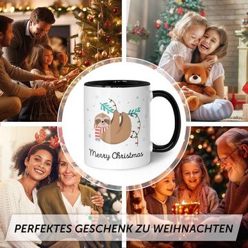 GRAVURZEILE Tasse mit Weihnachtsmotiv - Geschenke für Frauen & Männer zu Weihnachten, Spülmaschinenfest - Merry Christmas Faultier - Schwarz und Weiß