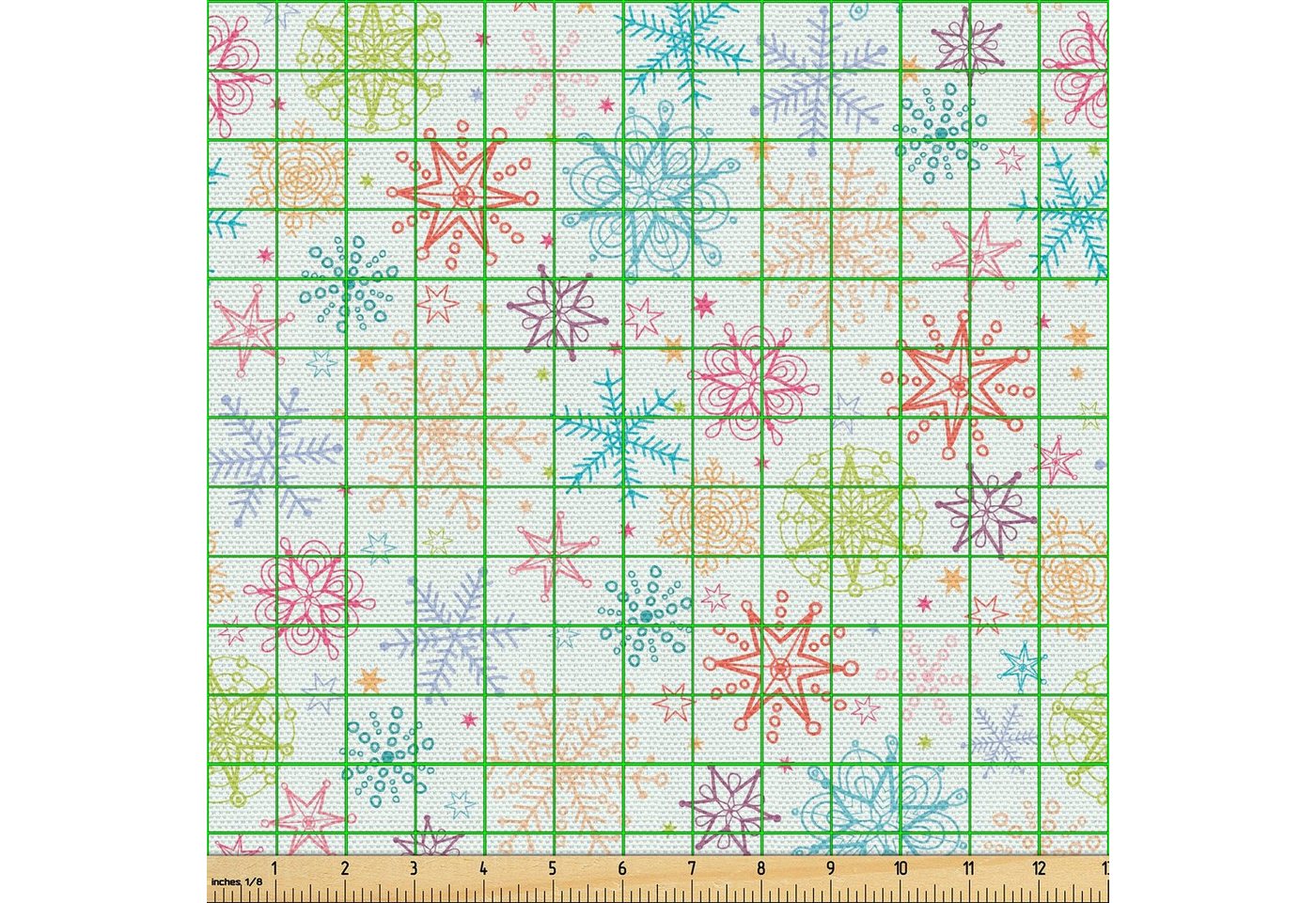 Thumbnail - Abakuhaus Stoff Schön Gewebten Stoff für Polster und Wohnaccessoires, Winter Bunte Gekritzel-Schnee