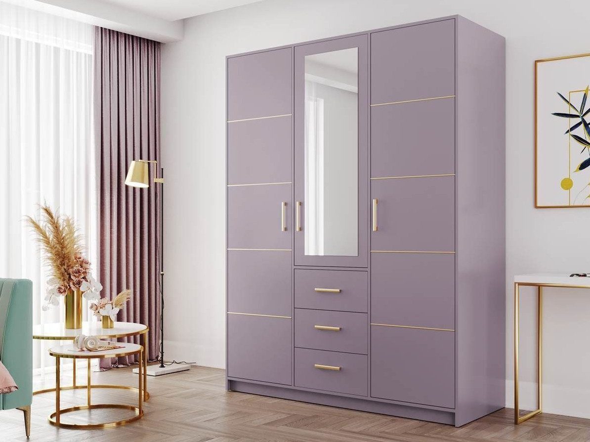 Beautysofa Kleiderschrank BALID D3 Schrank mit Spiegel (Drehtürenschrank mit Einlegeböden, Kleiderstange und 3 Schubladen, 3-türig) Breite: 147 cm