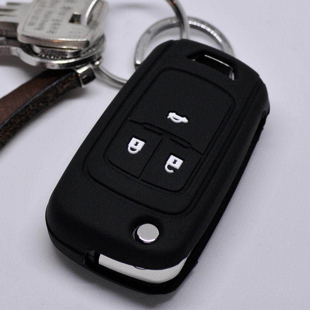 mt-key Schlüsseltasche Autoschlüssel Softcase Silikon Schutzhülle Schwarz, für Opel Insignia Zafira Meriva ab 2008 Chevrolet Cruze Aveo Spark