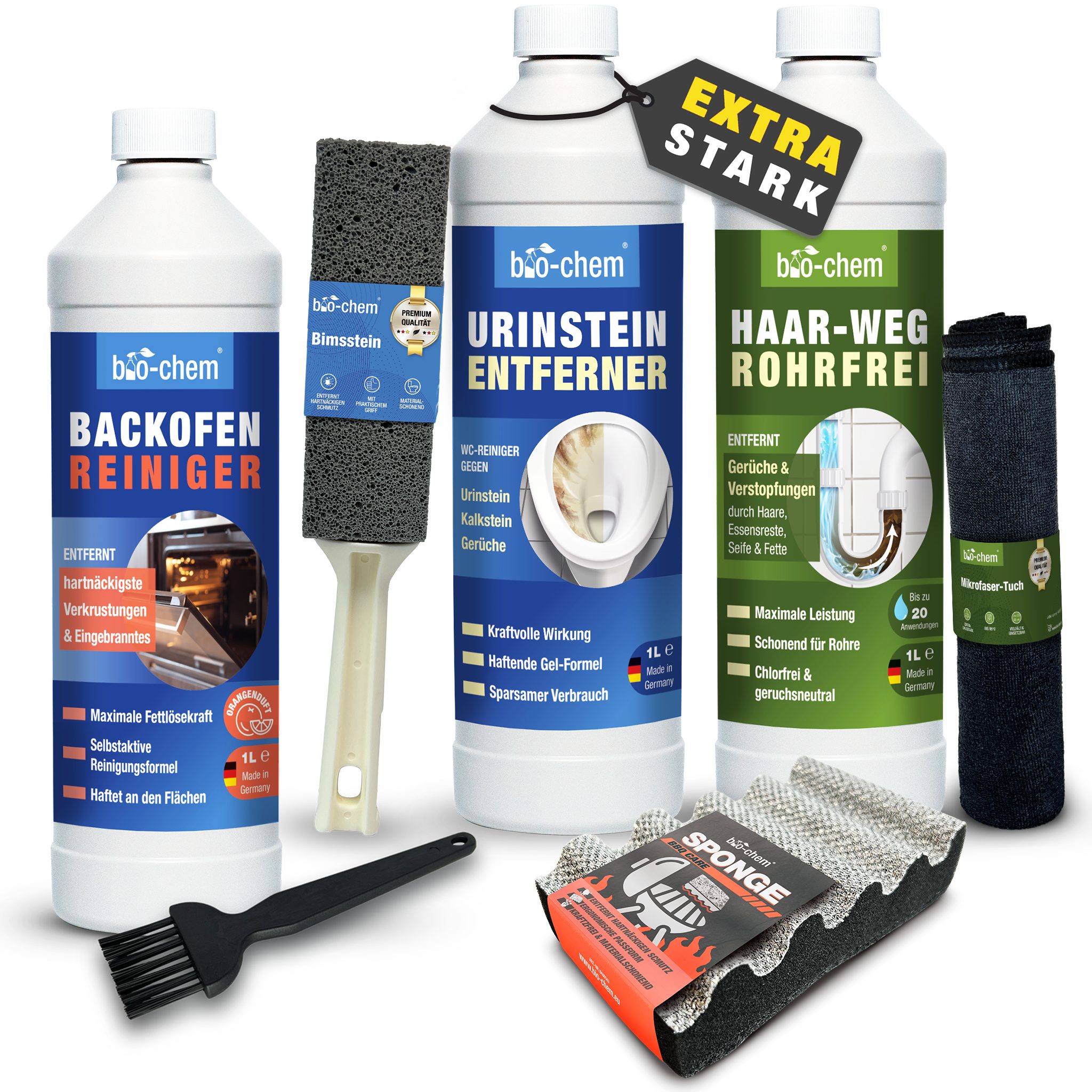 bio-chem Powerreiniger Set 6-teilig – für WC, Abfluss & Ofen – bio-chem Backofenreiniger (Haushalt Spezialreiniger PROFI-SET 6-teilig)