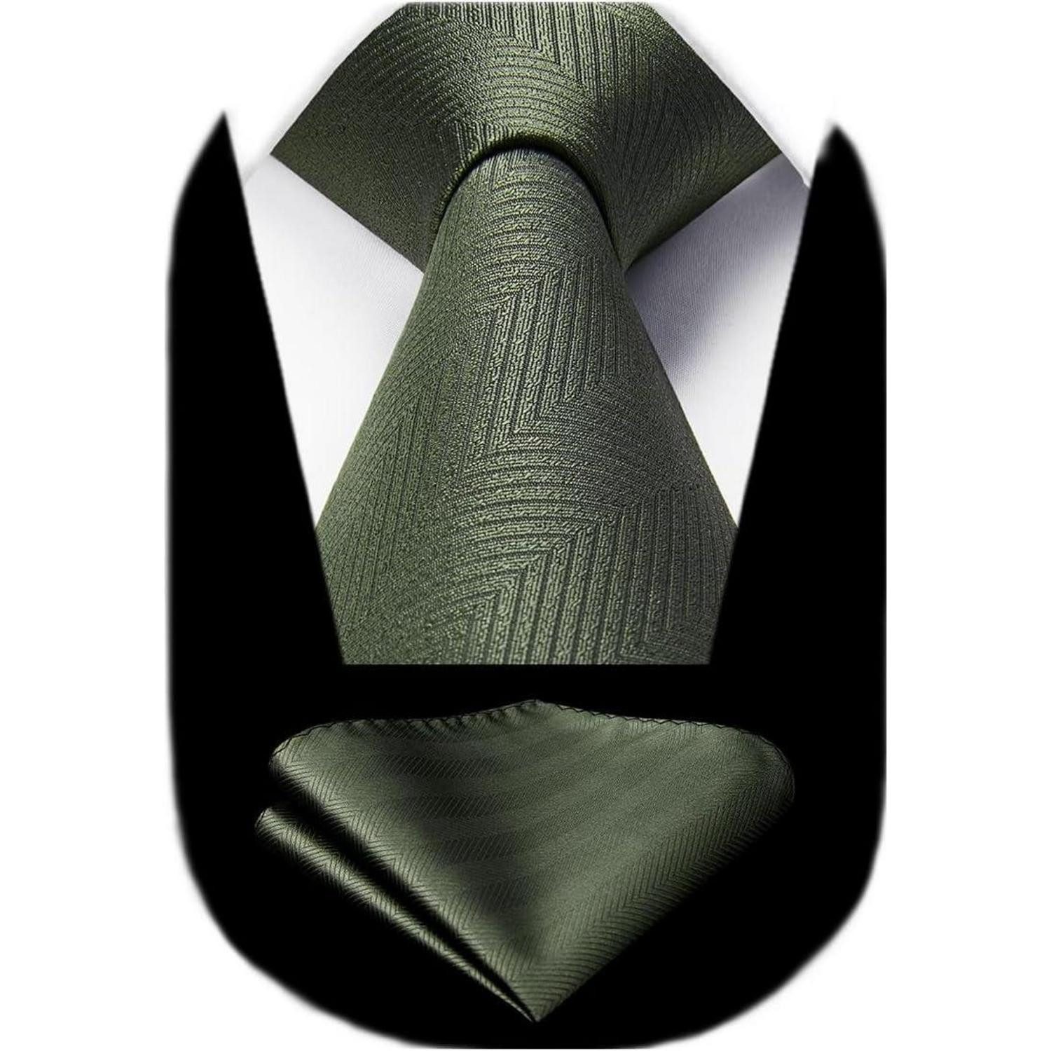 LuxusKollektion Krawatte Krawatte Herren Einstecktuch Set Hochzeit Einheitsgröße Olivgrün