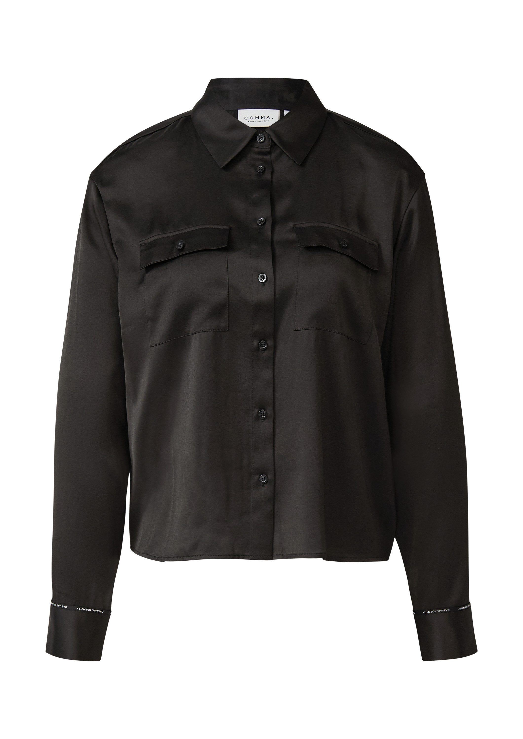 comma Langarmbluse Bluse Verkürzte Satinbluse mit aufgesetzten Brusttaschen günstig online kaufen