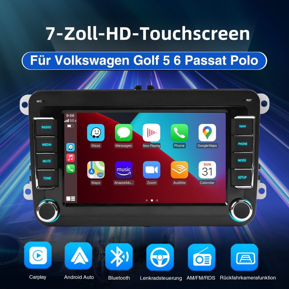 ESSGOO Für VW GOLF 5 6 Plus Touran Tiguan Caddy Passat Polo Carplay Autoradio (RDS, Digitalradio (DAB), FM, AM, Carplay Android Auto Blurtooth Navigationsgeräte)