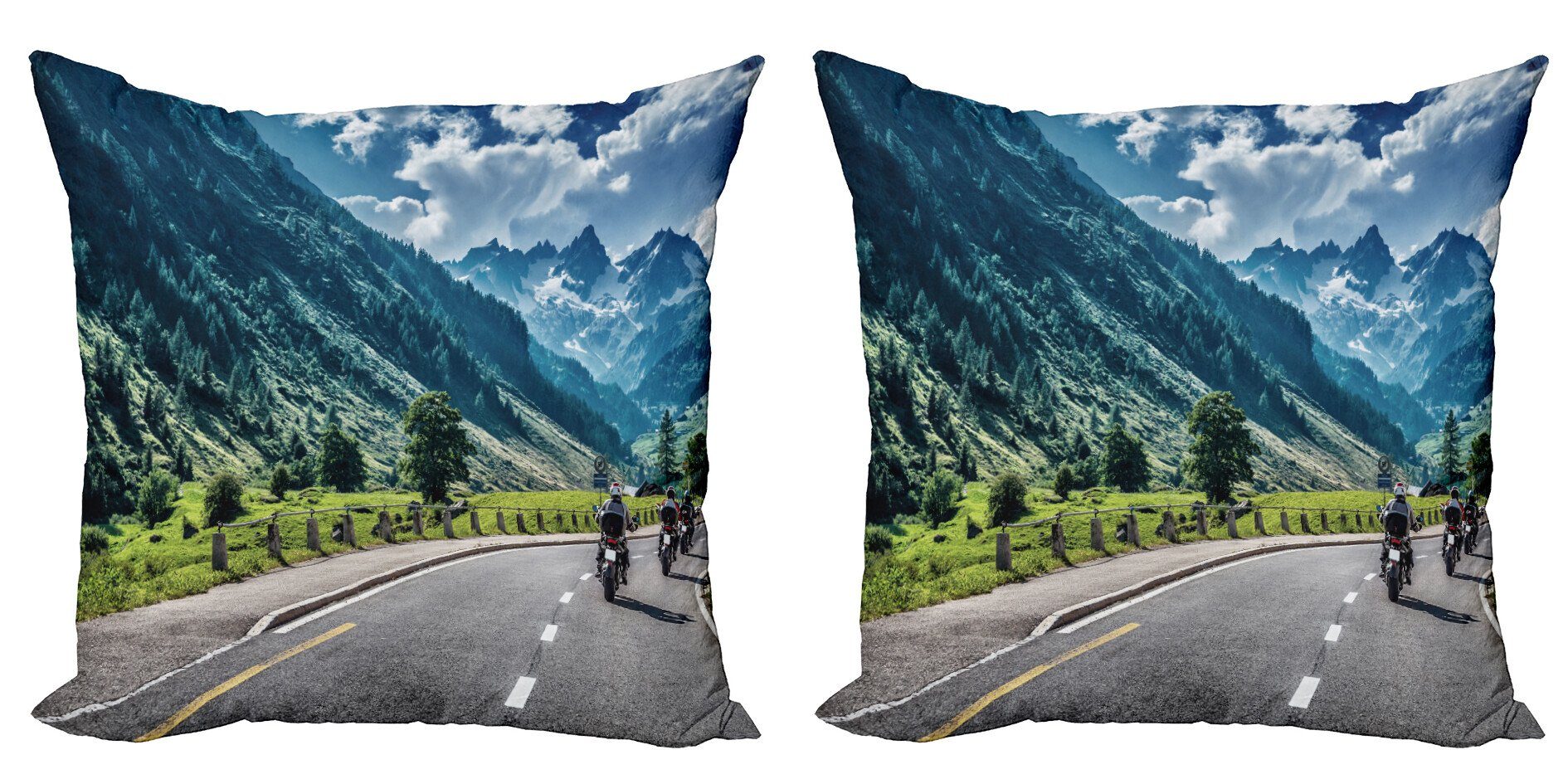 Kissenbezüge Modern Accent Doppelseitiger Digitaldruck, Abakuhaus (2 Stück), Landschaft Motorradfahrer auf Straße | Kissenbezüge